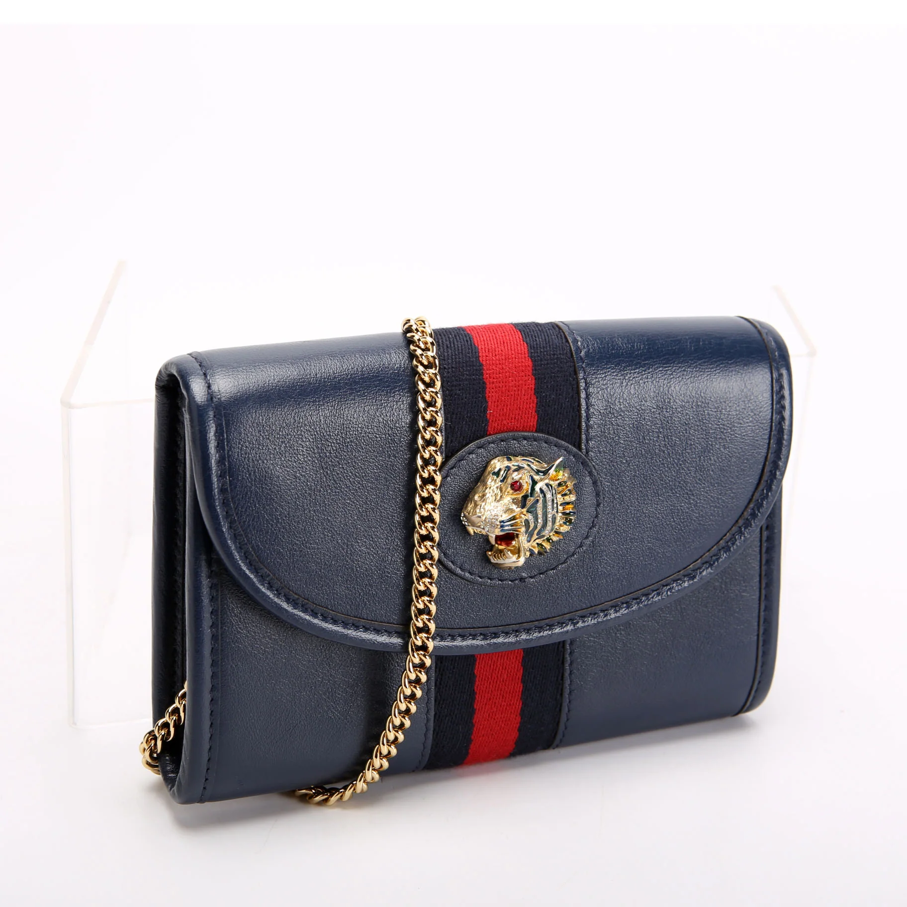 573797 Rajah Web Mini Bag Leather Navy - Image 2