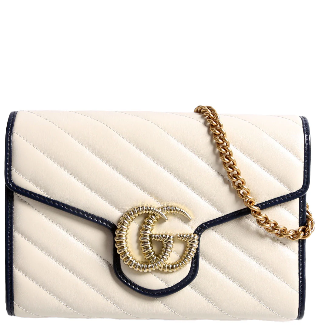 573807 Marmont Torchon Chain Wallet Cream/Blue