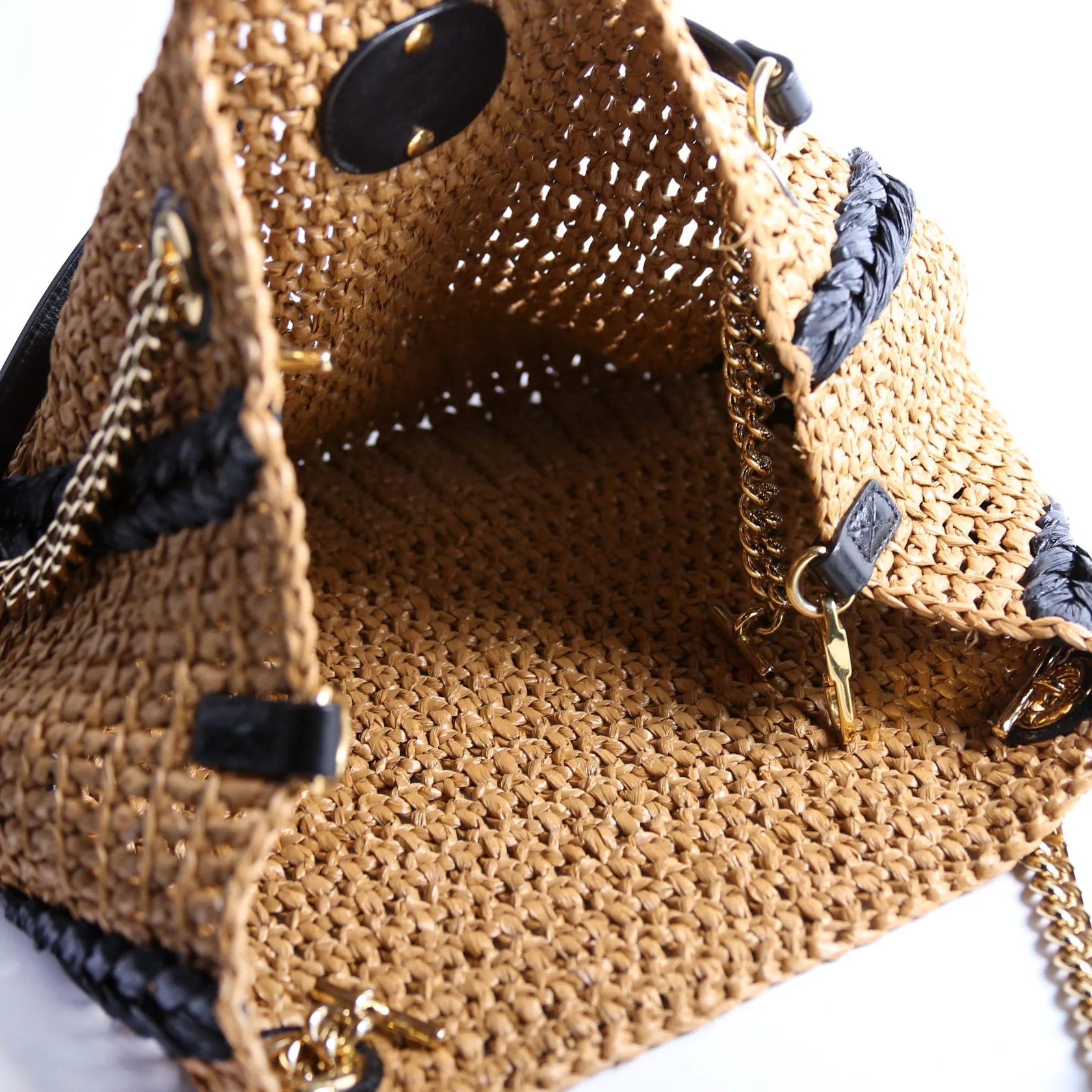 574432 Marmont Raffia Tote Medium Brown/Black - Image 11