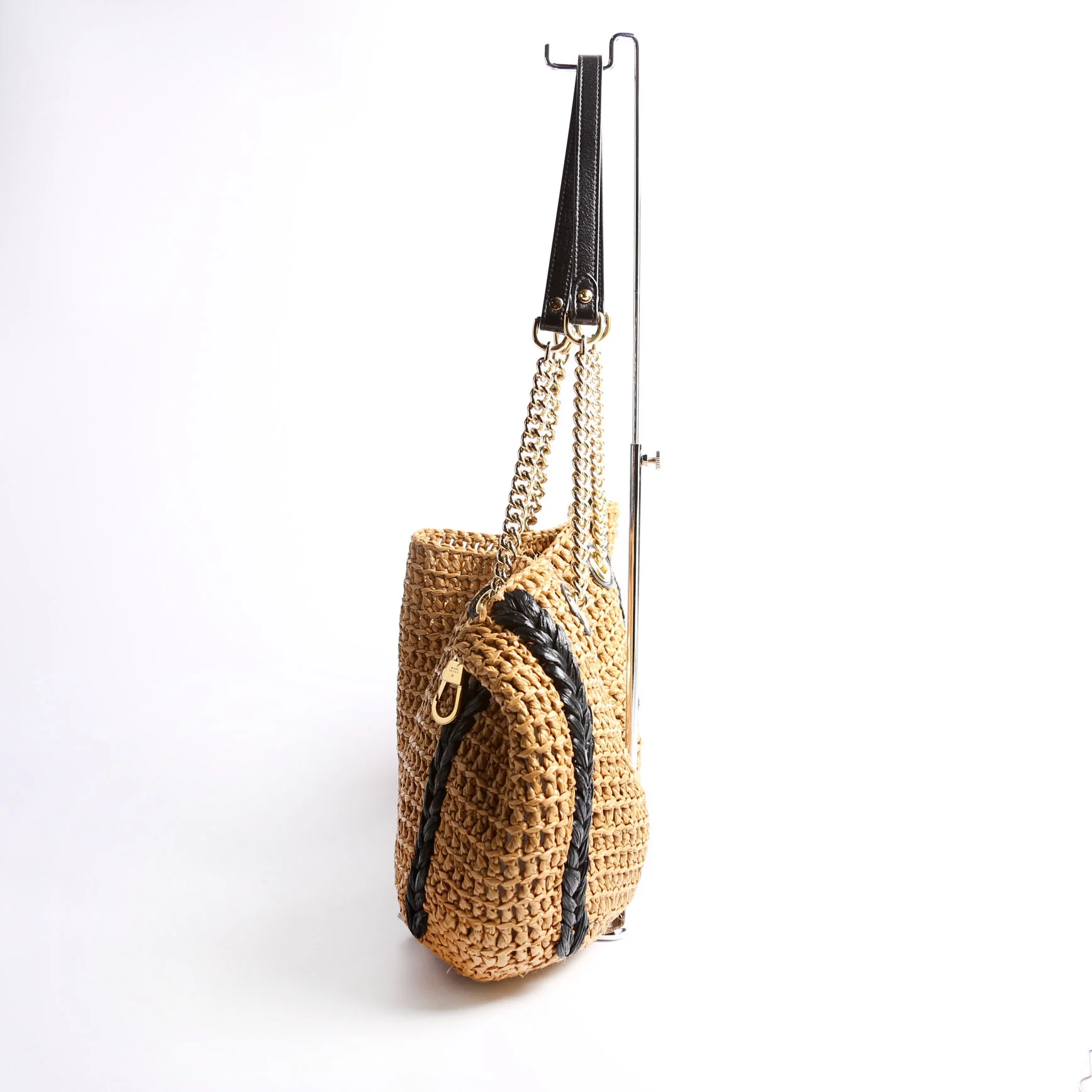 574432 Marmont Raffia Tote Medium Brown/Black - Image 3