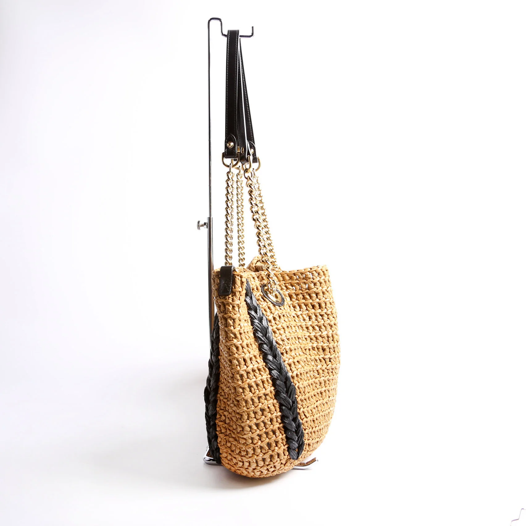 574432 Marmont Raffia Tote Medium Brown/Black - Image 4