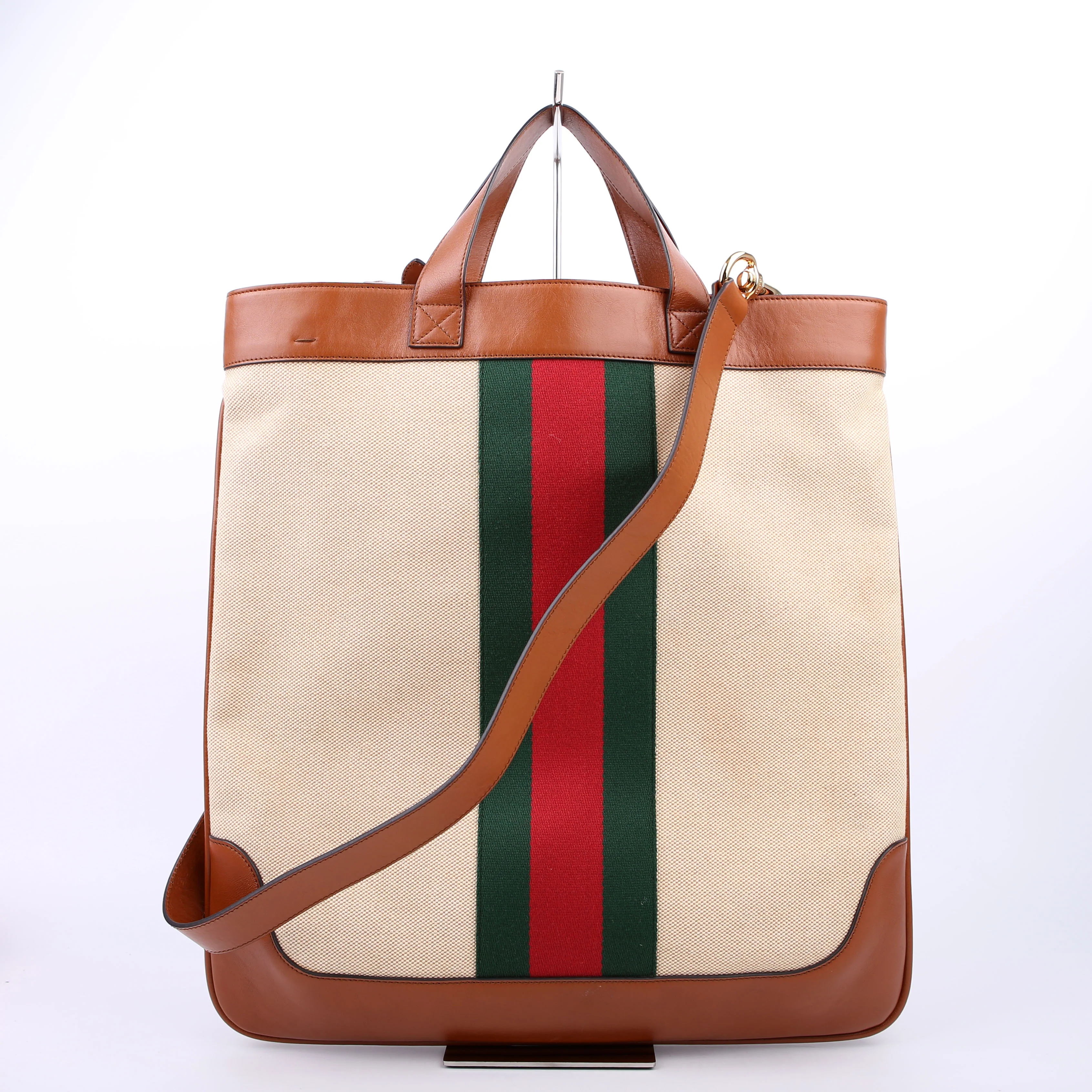 575067 Vintage Web Canvas/Leather Large Shopping Tote Brown - Image 3