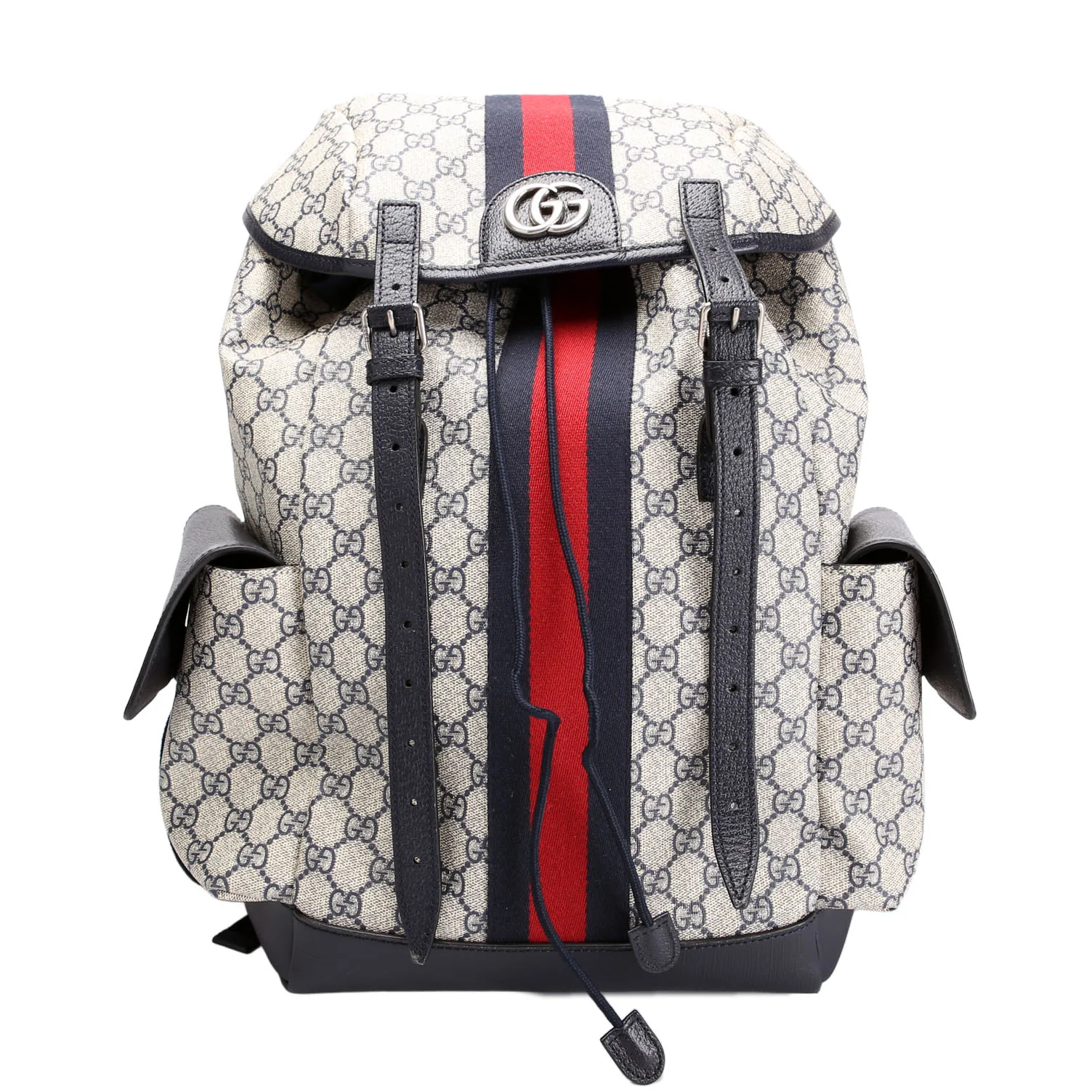 598140 GG Supreme Ophidia Double Buckle Backpack Medium Navy