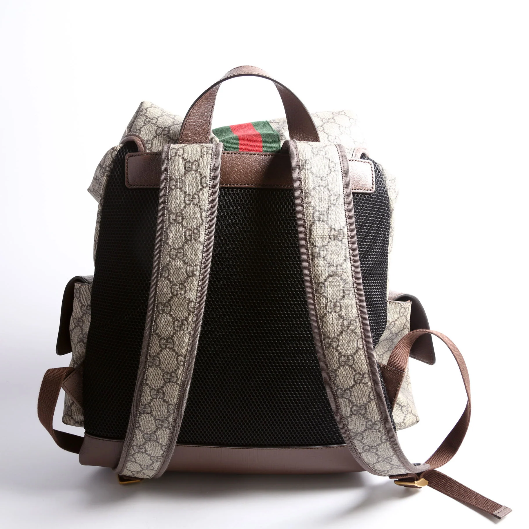 598140 Ophidia Leather Double Buckle Backpack Medium Brown - Image 3
