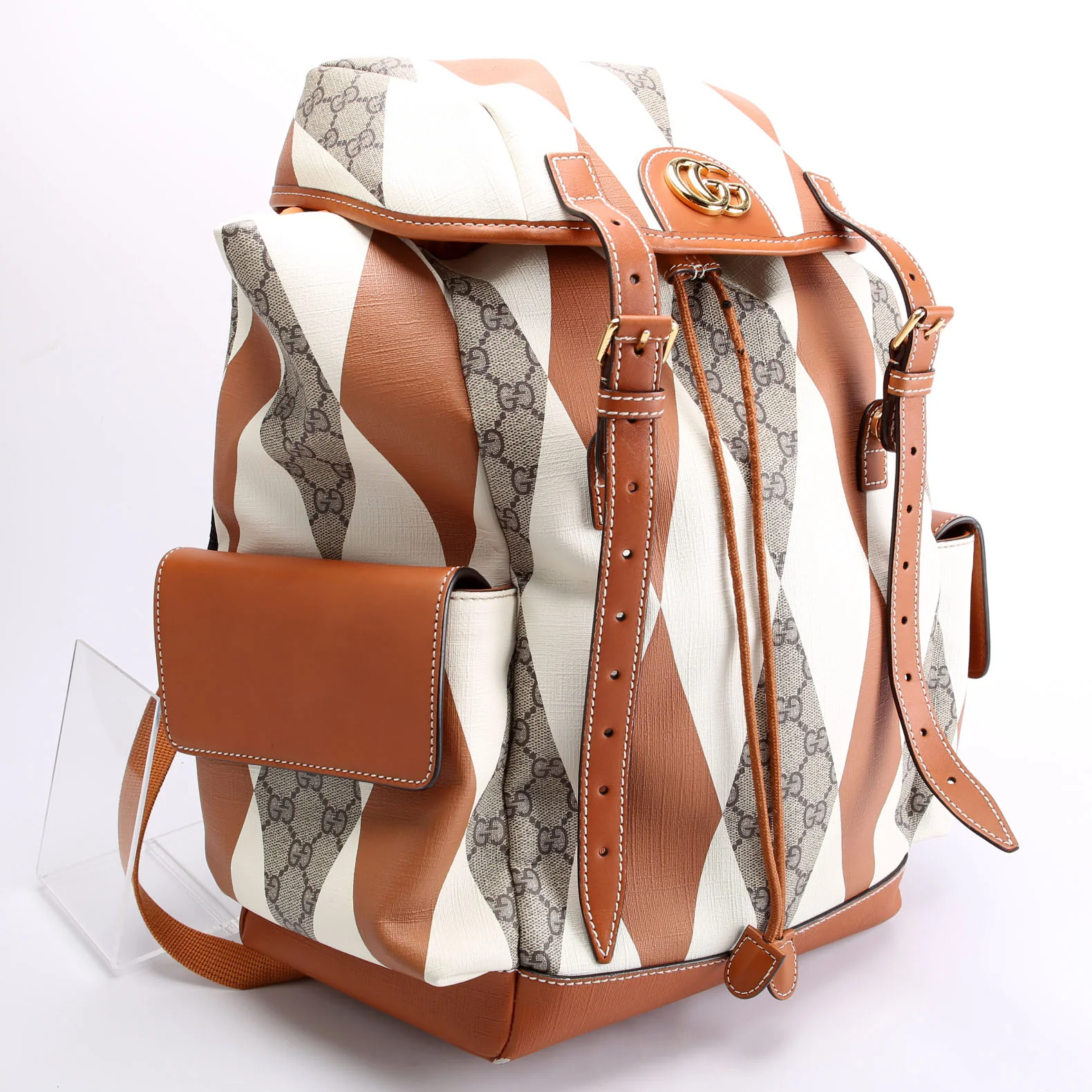 598140 Ophidia Leather Double Buckle Rhombus Print Backpack Medium - Image 2