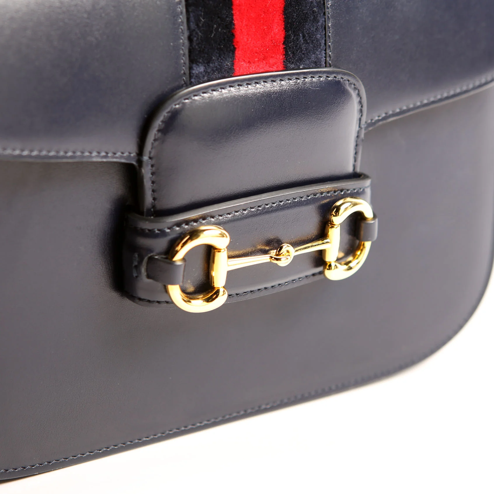 602204 Horsebit 1955 Leather Velvet Shoulder Bag Navy - Image 10