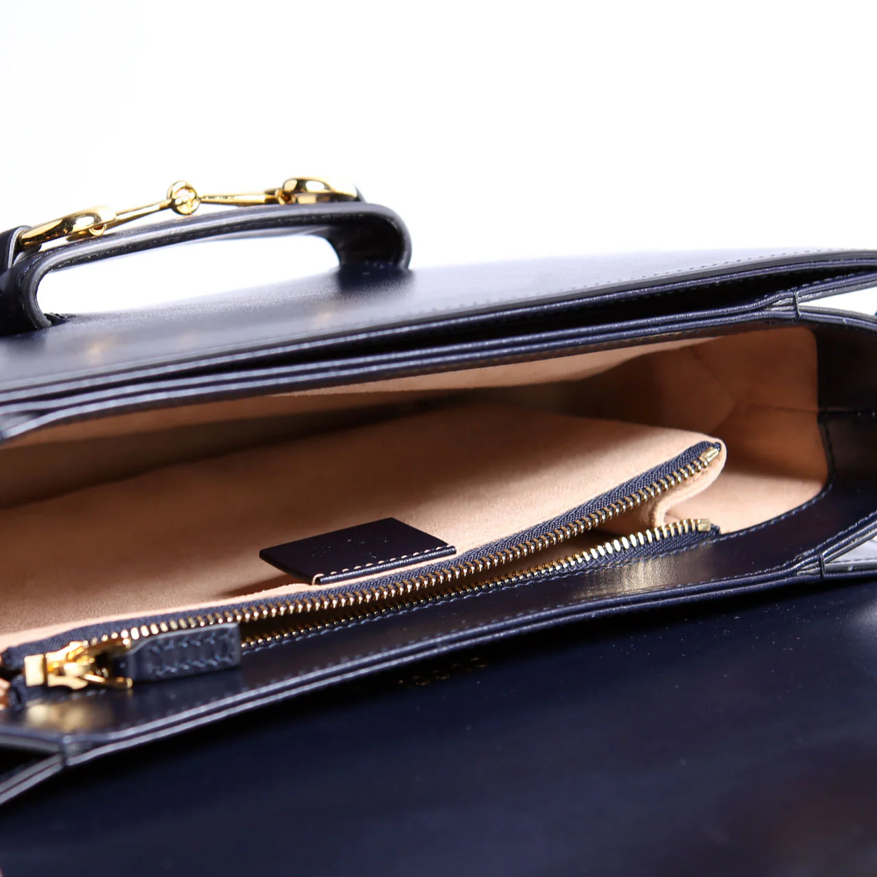602204 Horsebit 1955 Leather Velvet Shoulder Bag Navy - Image 12