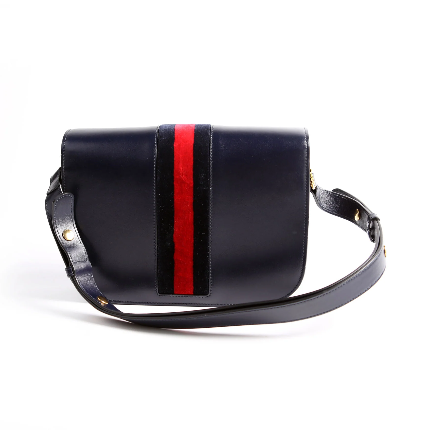 602204 Horsebit 1955 Leather Velvet Shoulder Bag Navy - Image 2