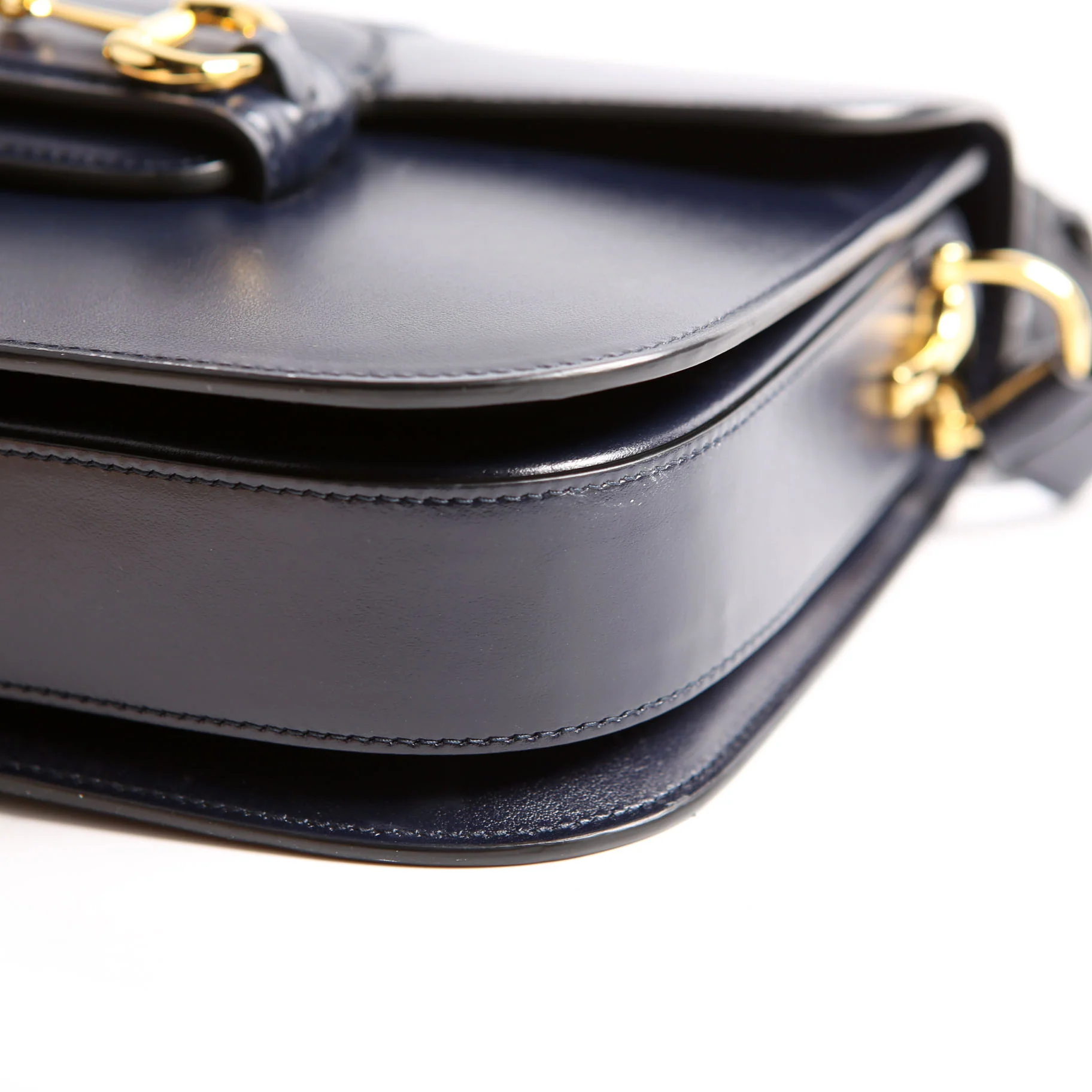 602204 Horsebit 1955 Leather Velvet Shoulder Bag Navy - Image 7