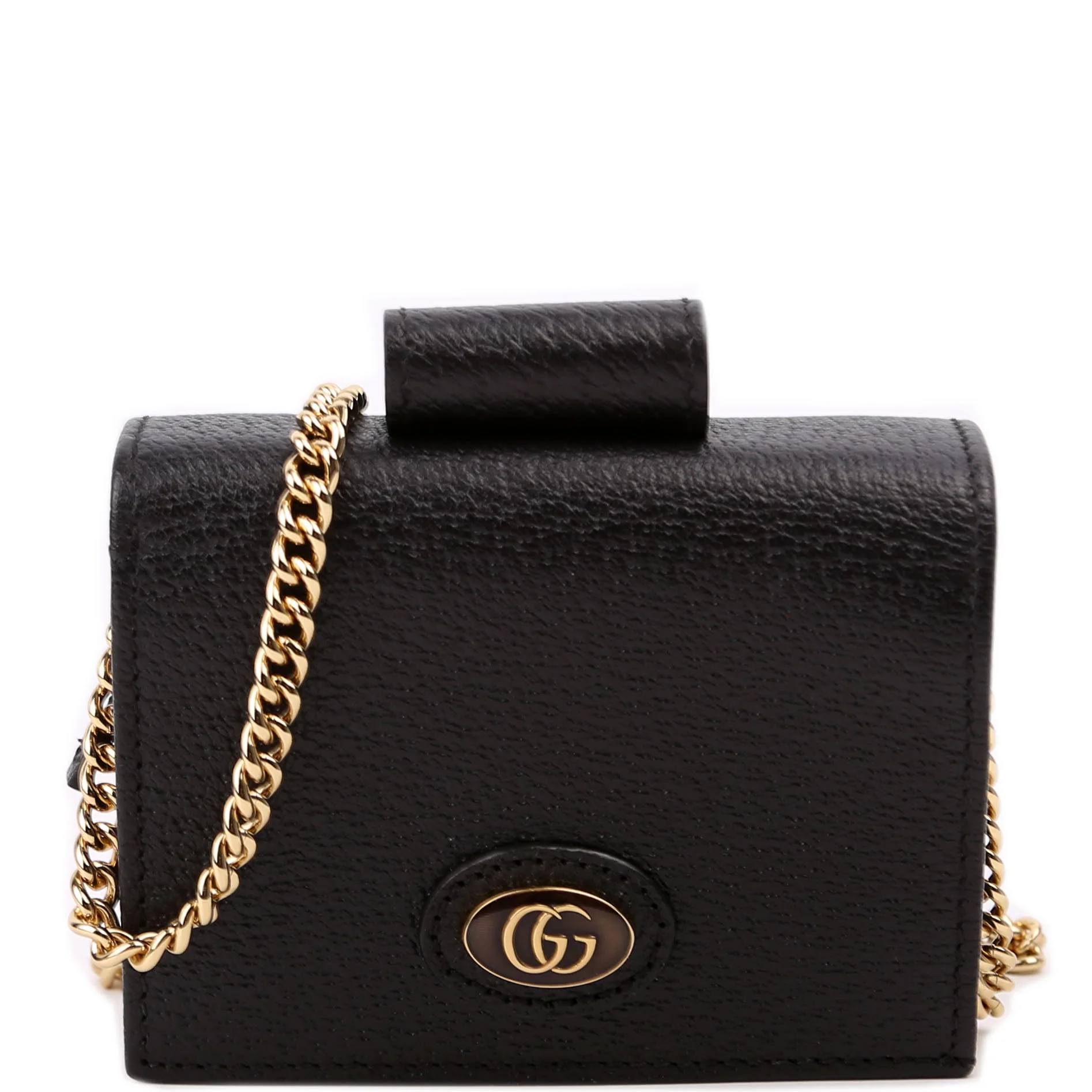 617195 GG Enamel Calfskin Lipstick Card Holder Chain Wallet Black