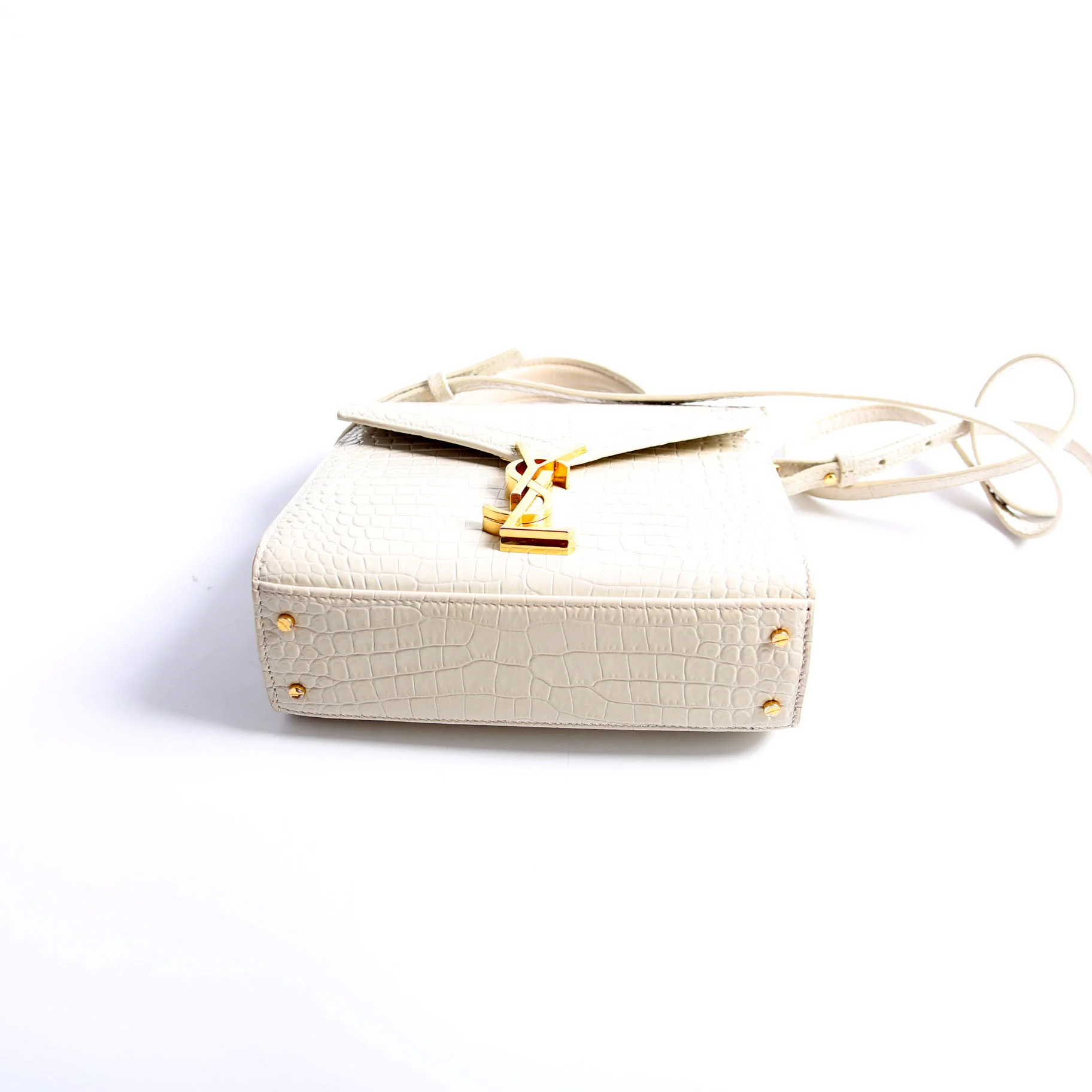 623930 Cassandra Croc Embossed Top Handle Cream - Image 3