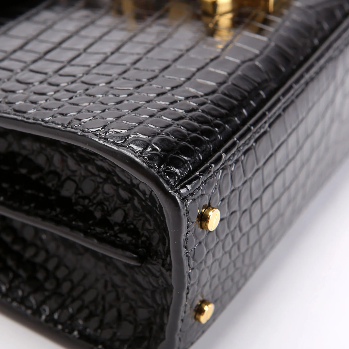 623930 Casssandra Crocodile Embossed Top Handle Black - Image 5