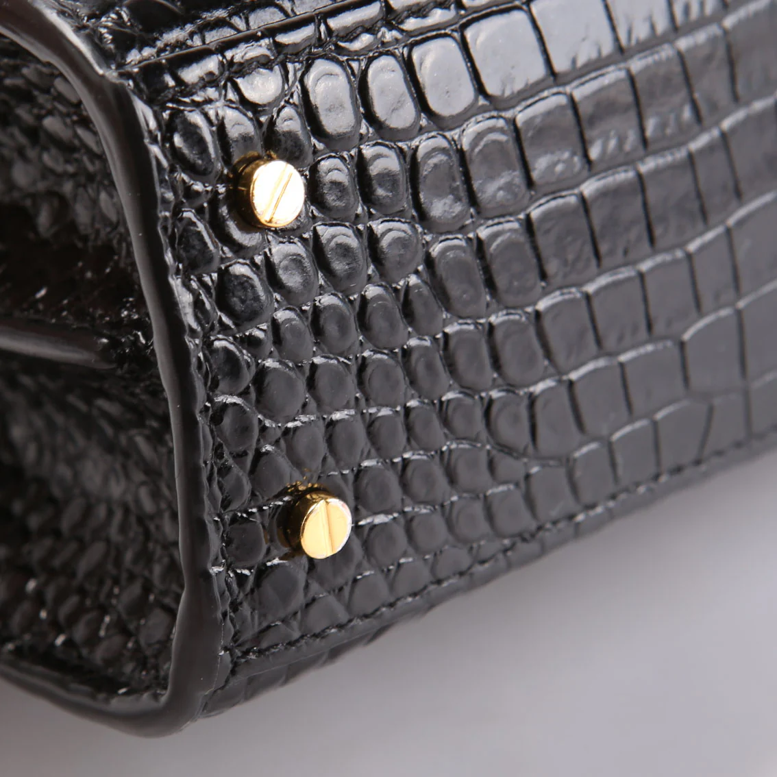 623930 Casssandra Crocodile Embossed Top Handle Black - Image 7