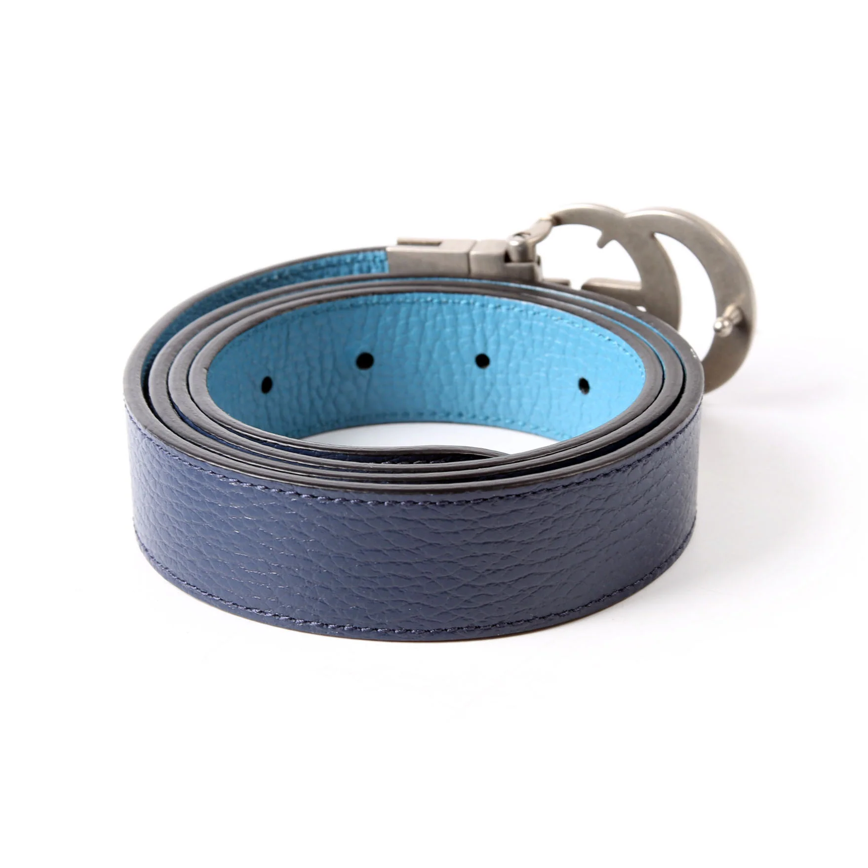 643847 GG Marmont Reversible Leather Belt Size 100/40 Blue - Image 3