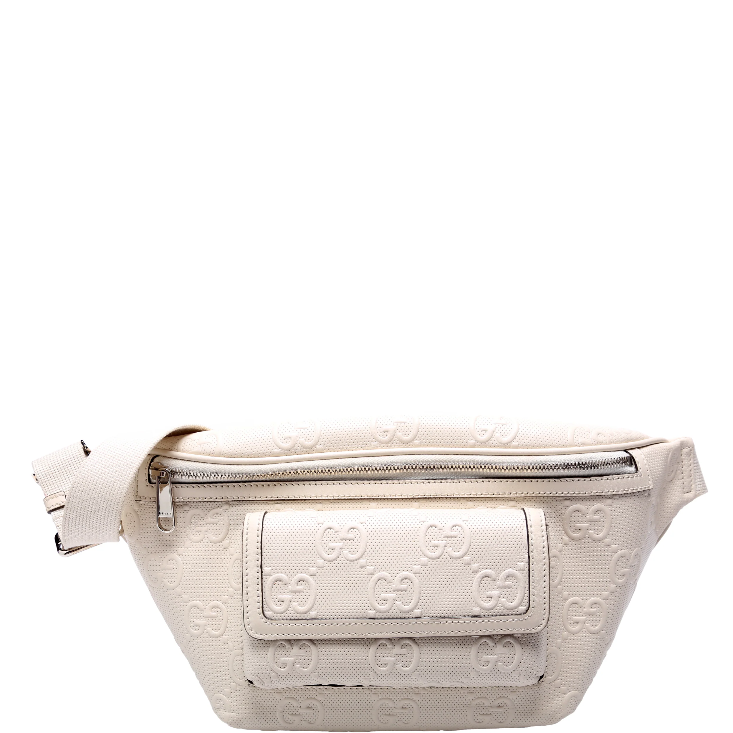 645093 Embossed GG Leather Pocket Belt Bag Cream
