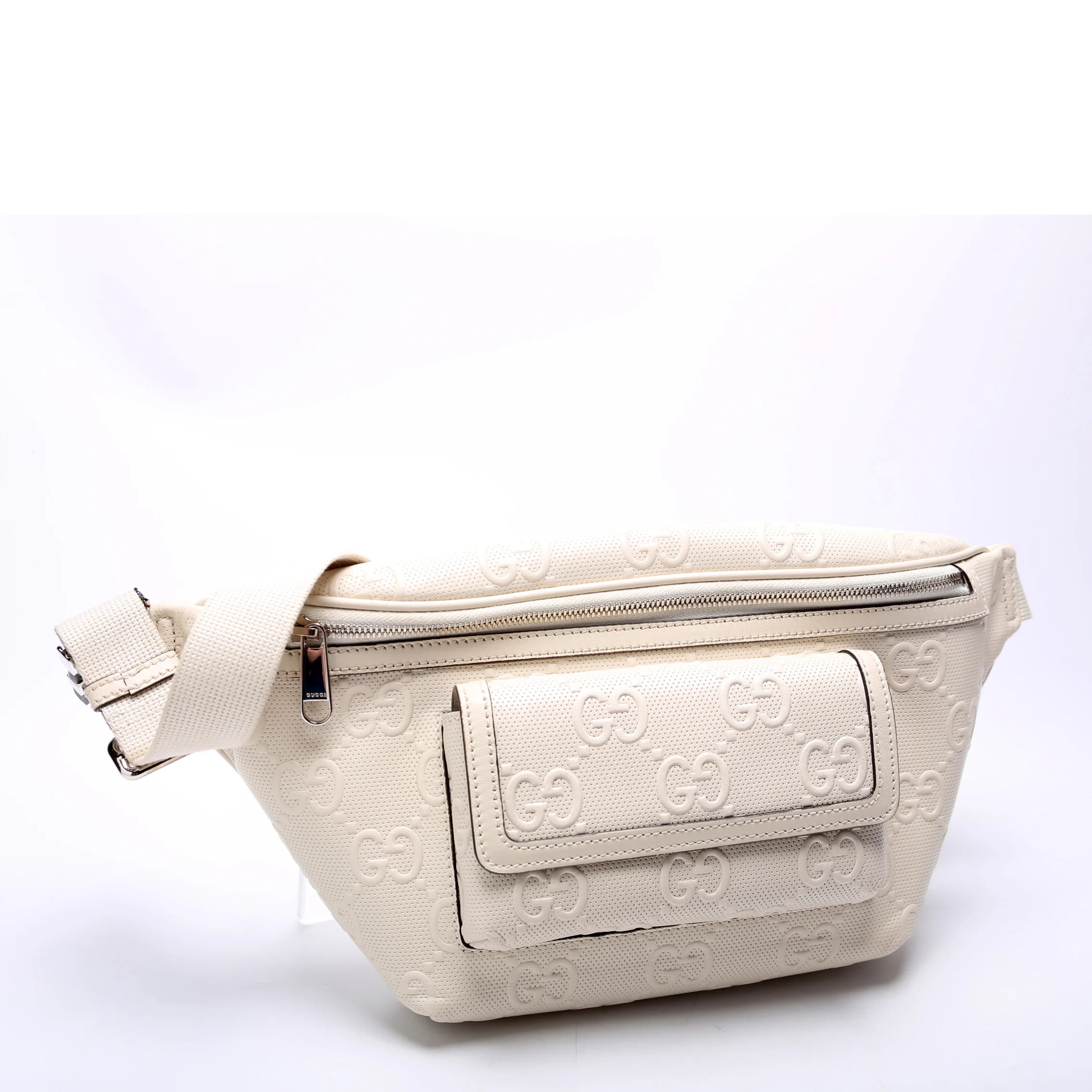 645093 Embossed GG Leather Pocket Belt Bag Cream - Image 2