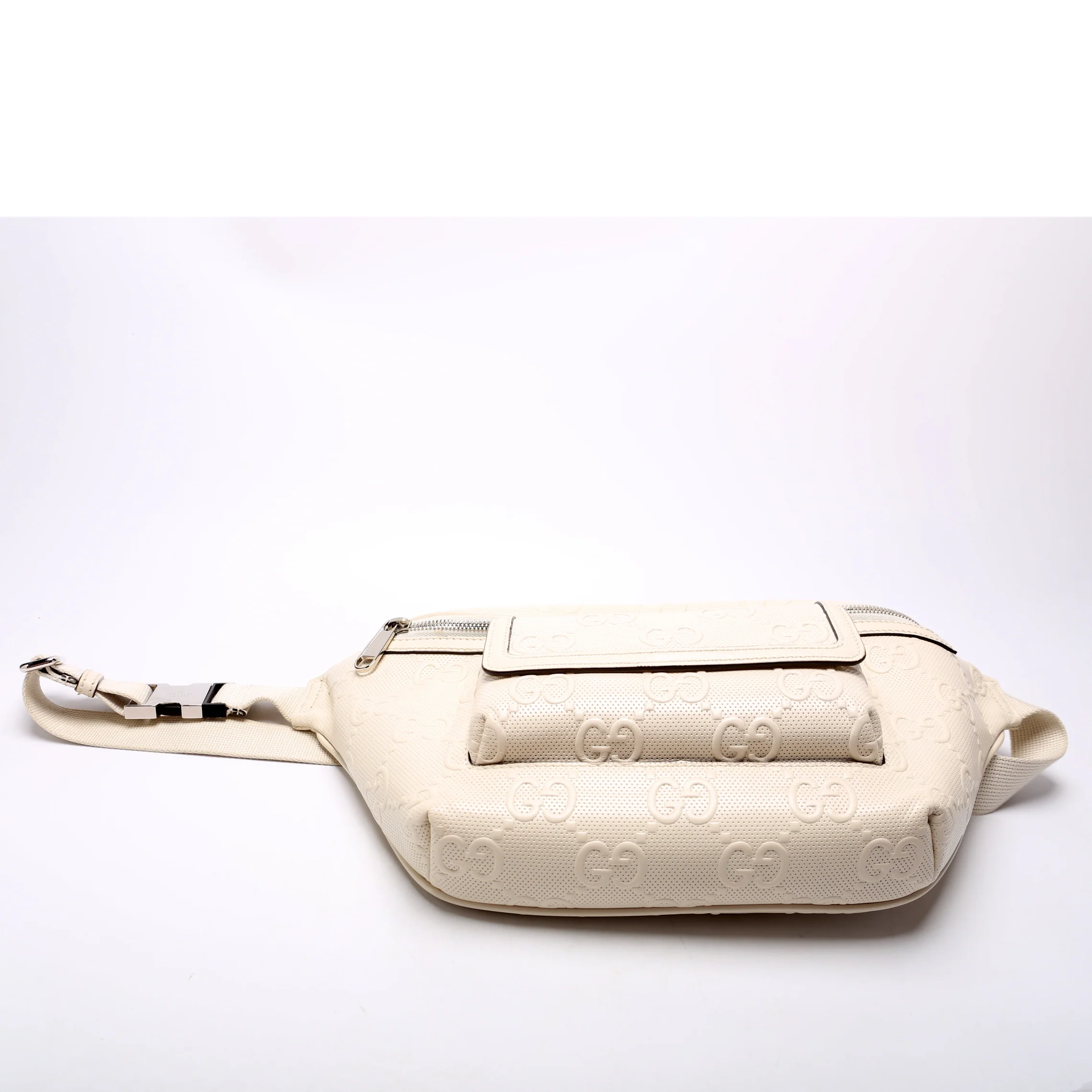 645093 Embossed GG Leather Pocket Belt Bag Cream - Image 4