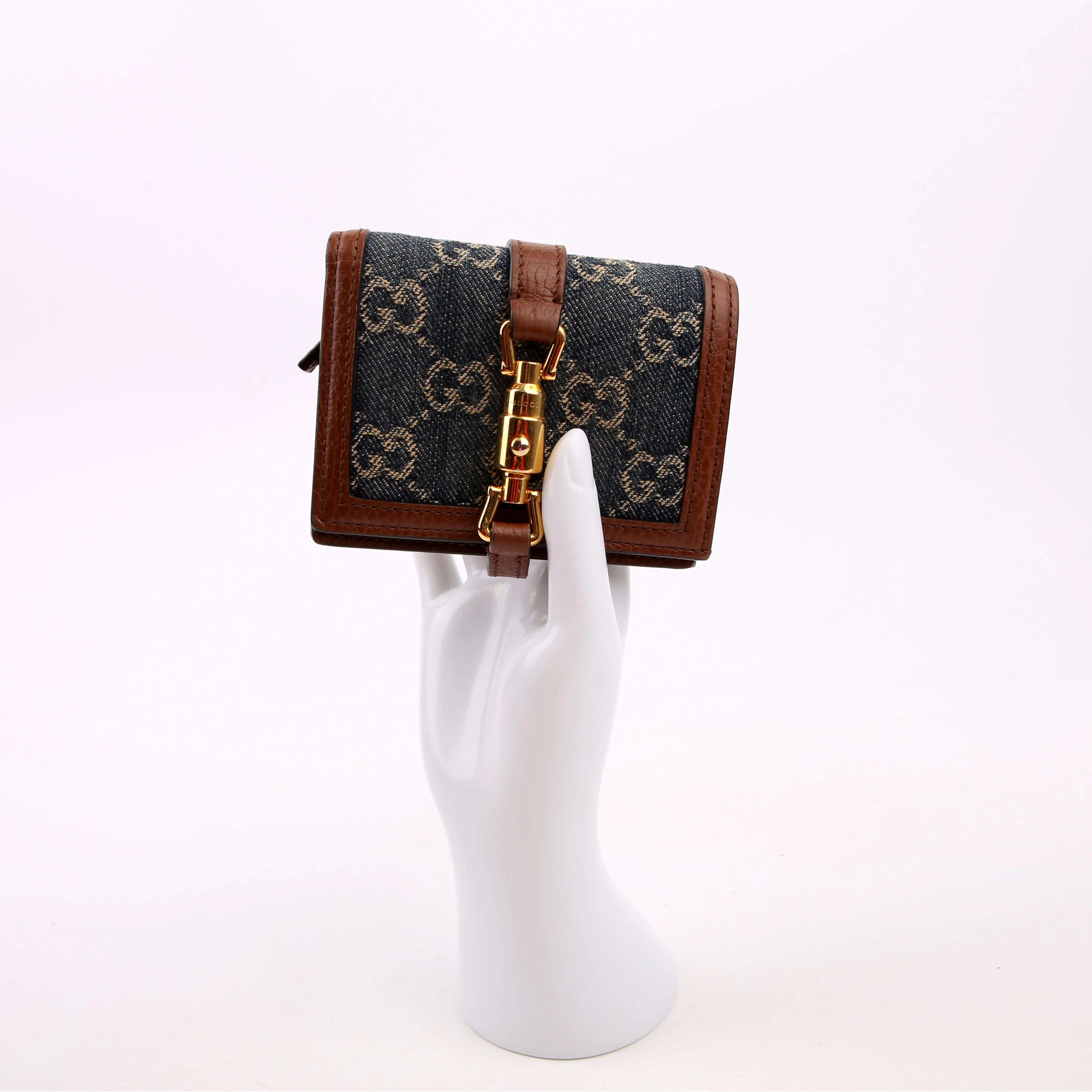 645536 GG Denim Jackie Card Case Brown/Navy - Image 11