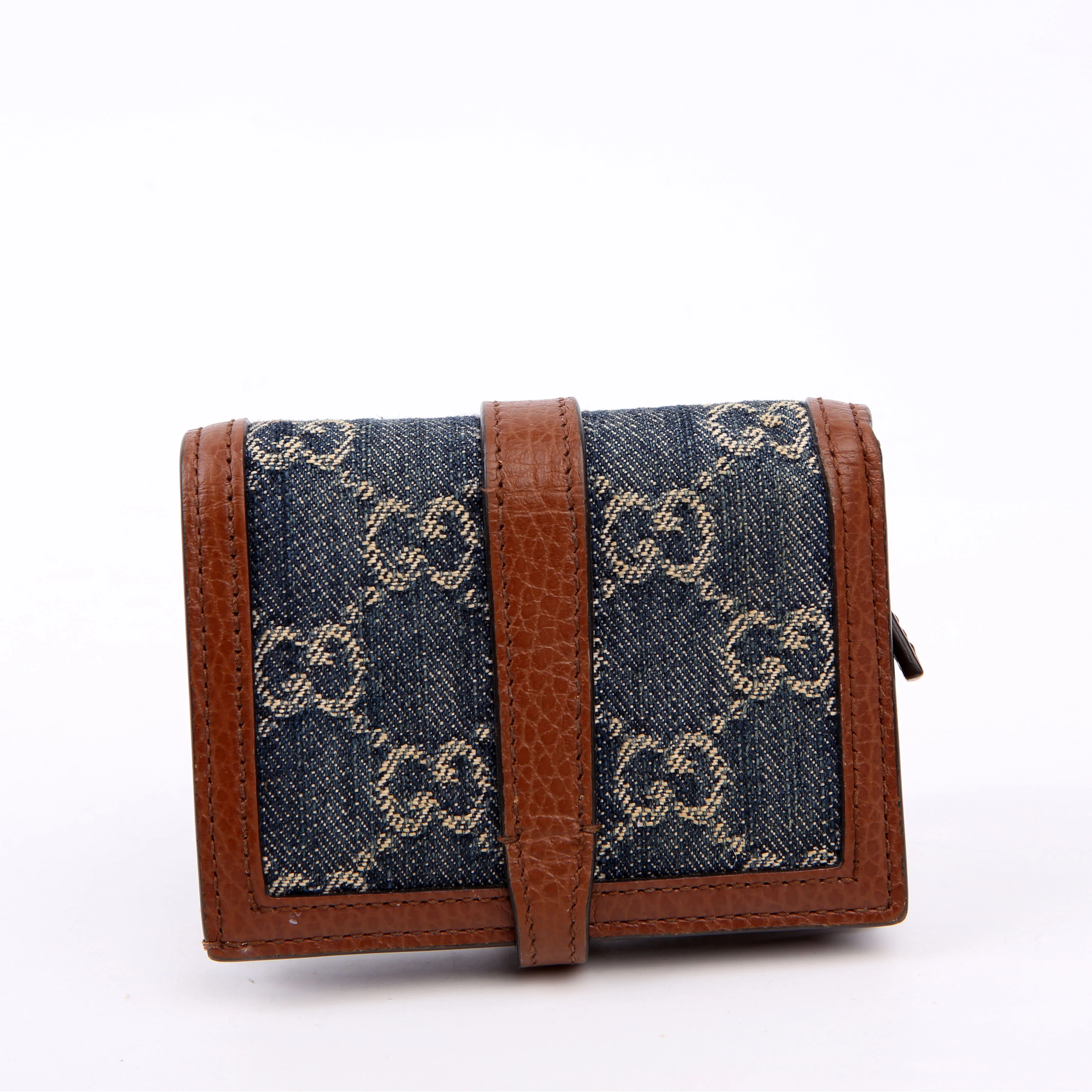 645536 GG Denim Jackie Card Case Brown/Navy - Image 3