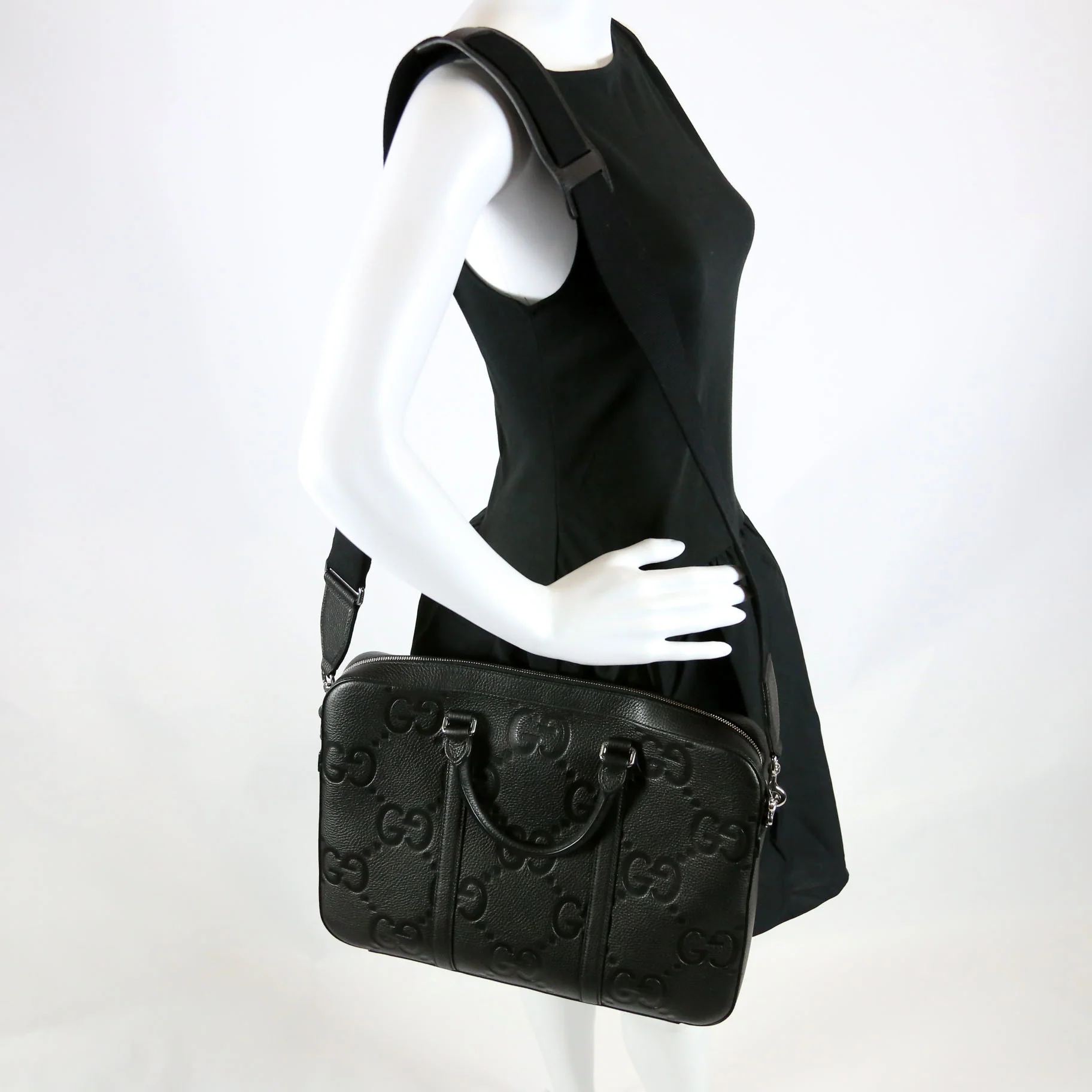 658573 Jumbo GG Leather Briefcase Black - Image 9