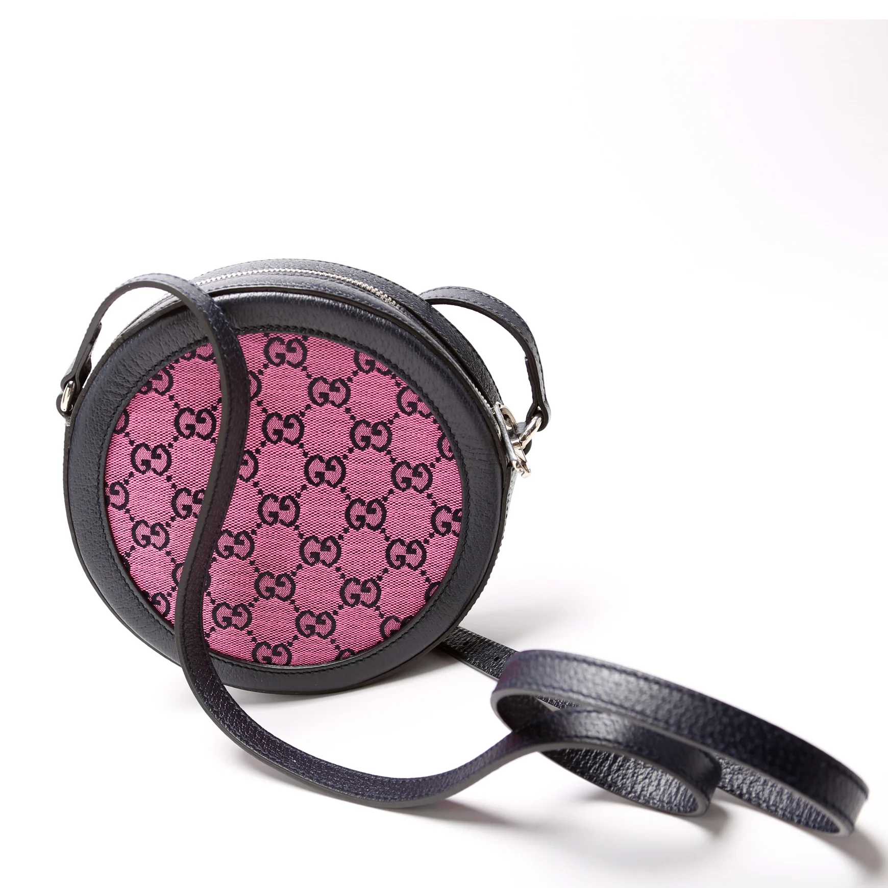 658825 GG Multicolor Canvas Interlocking G Round Bag Pink - Image 3