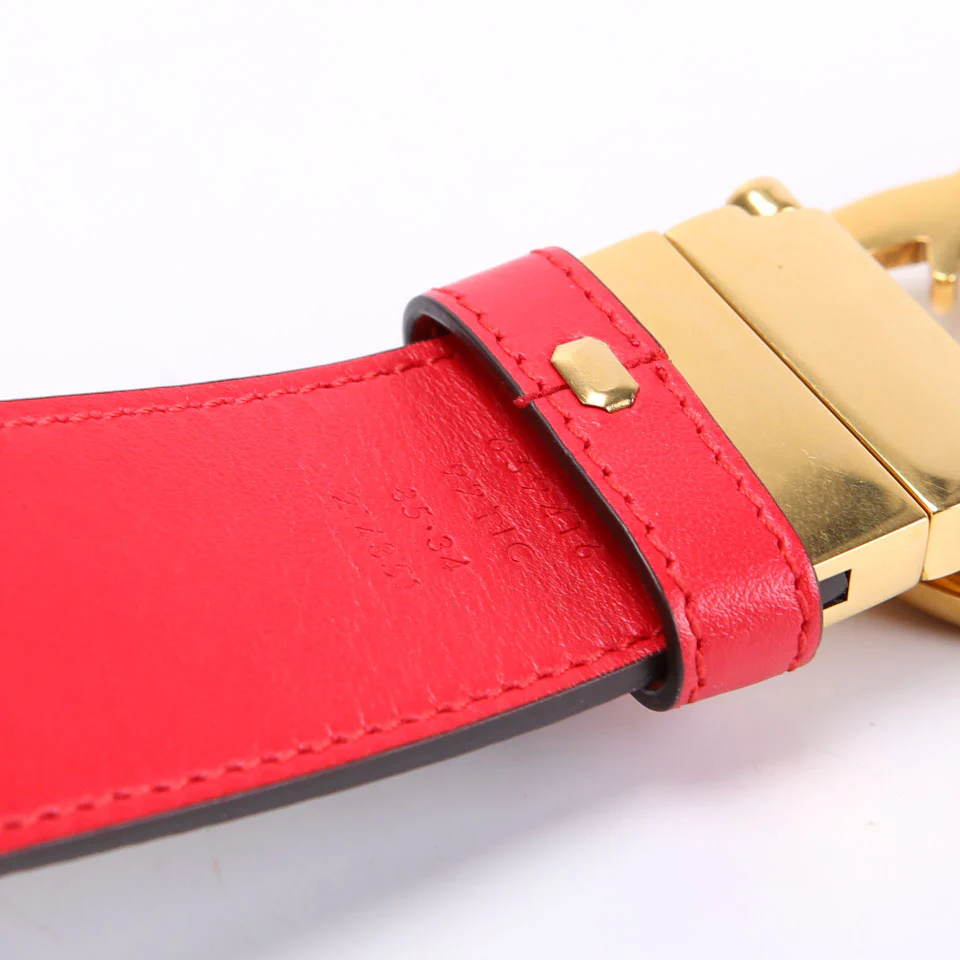 659416 GG Marmont Reversible Supreme/Leather Belt Size 85/34 Beige/Red - Image 5