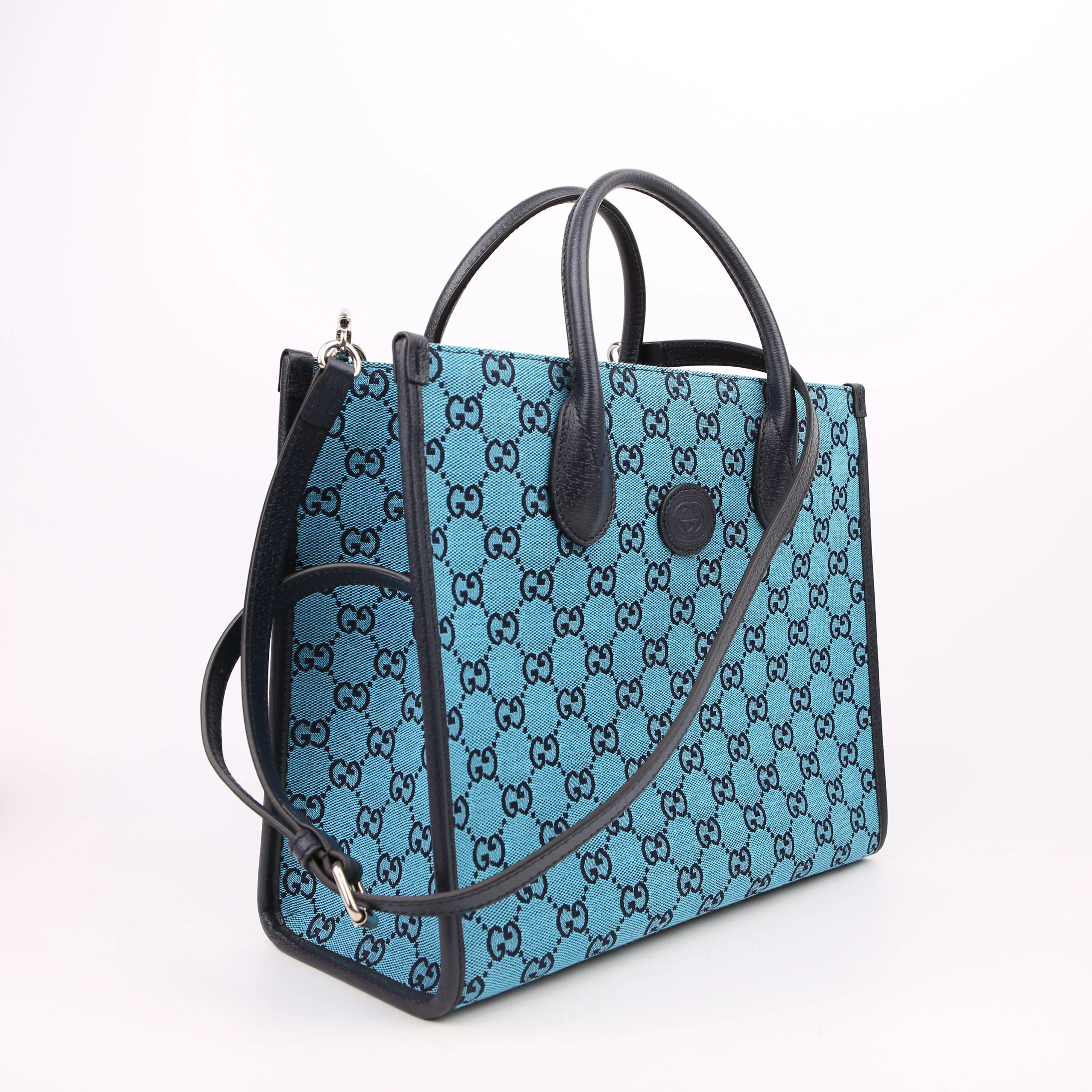 659983 GG Canvas Interlocking GG Small Tote Blue - Image 2