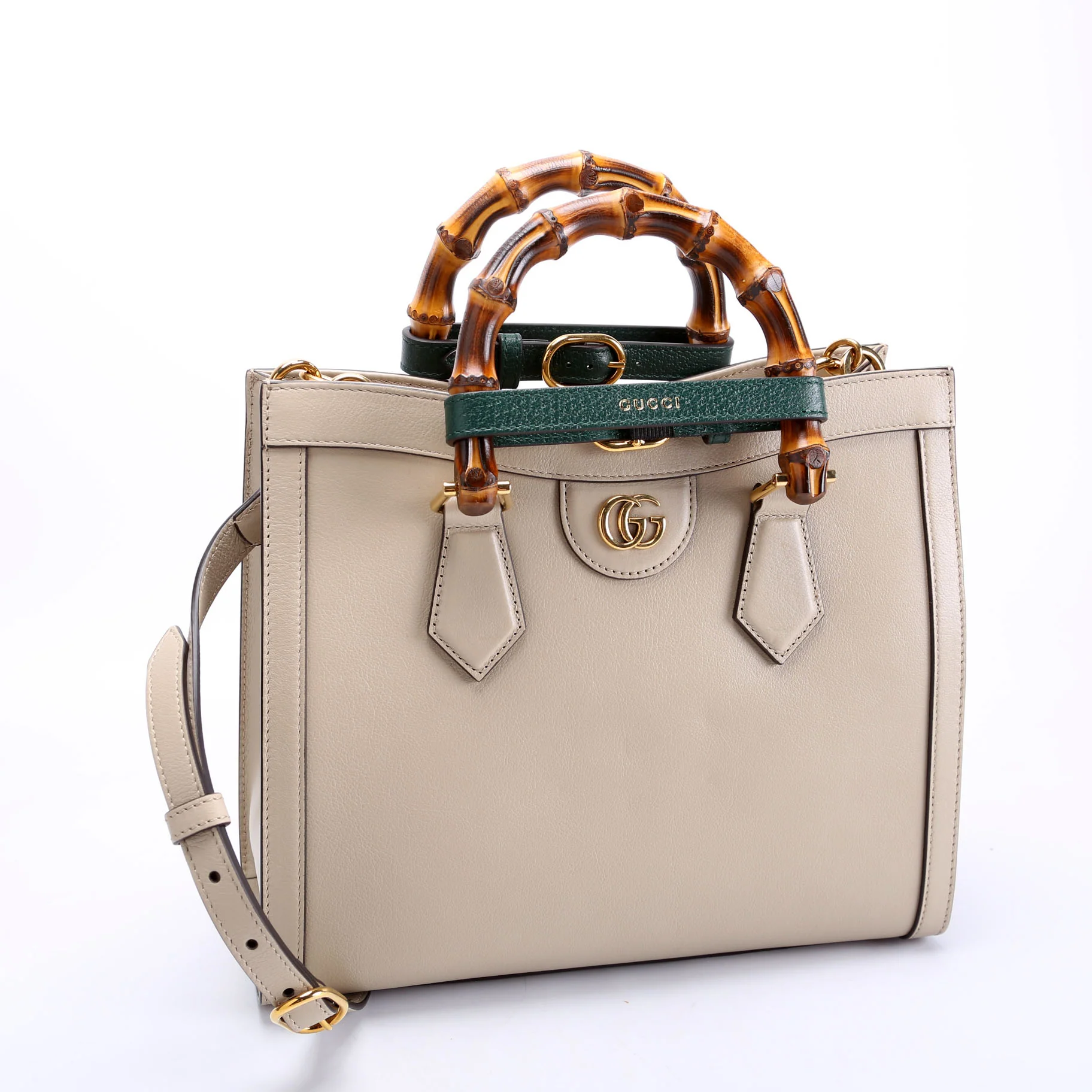 660195 Diana Small Leather Tote Taupe/Green - Image 2