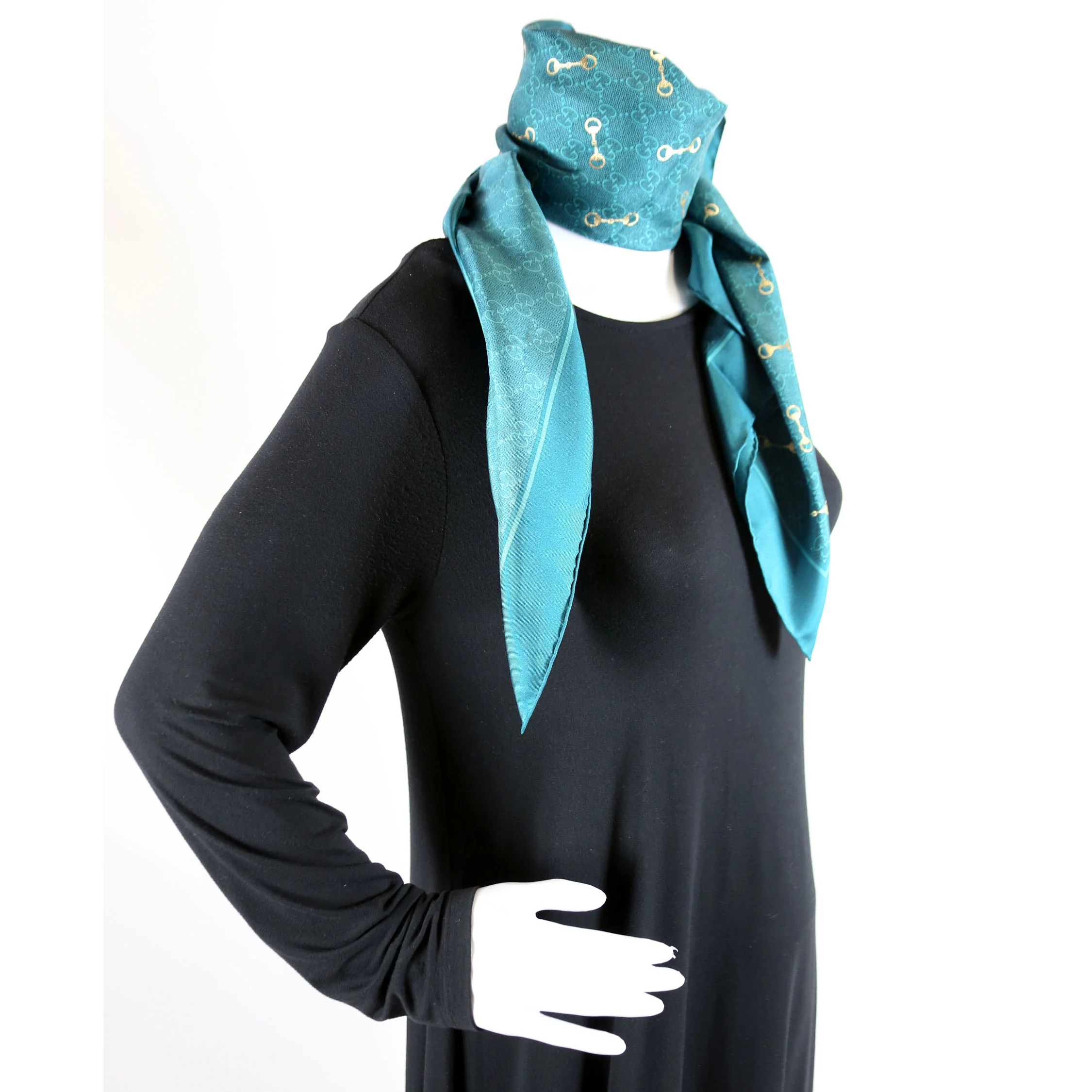 662576 GG With Horsebit Silk Square 90CM Scarf Teal - Image 7