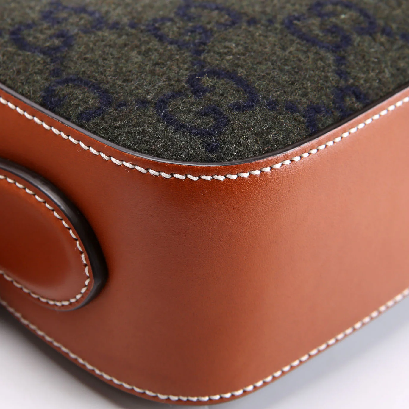 671625 GG Wool/Calfskin Script Patch Shoulder Green/Brown - Image 6