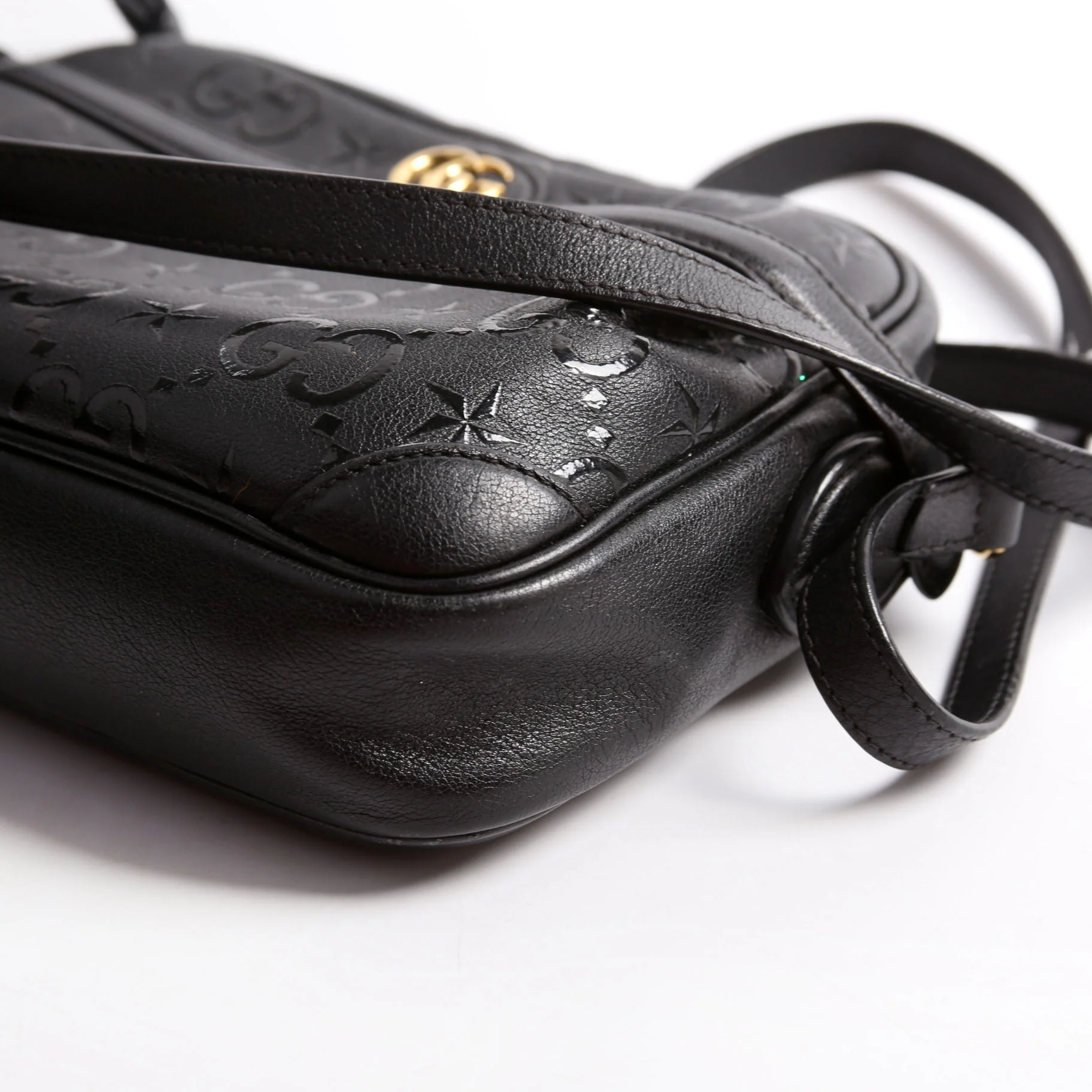675776 GG Star Embossed Leather Small Shoulder Bag Black - Image 5