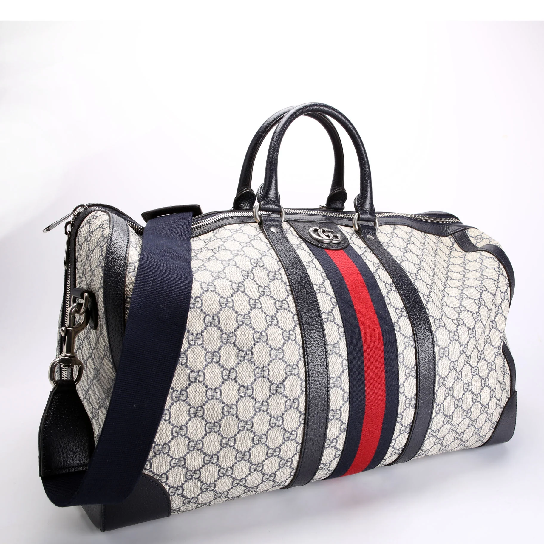 696039 GG Supreme Canvas Large Duffle Bag Navy/Beige/Red - Image 2