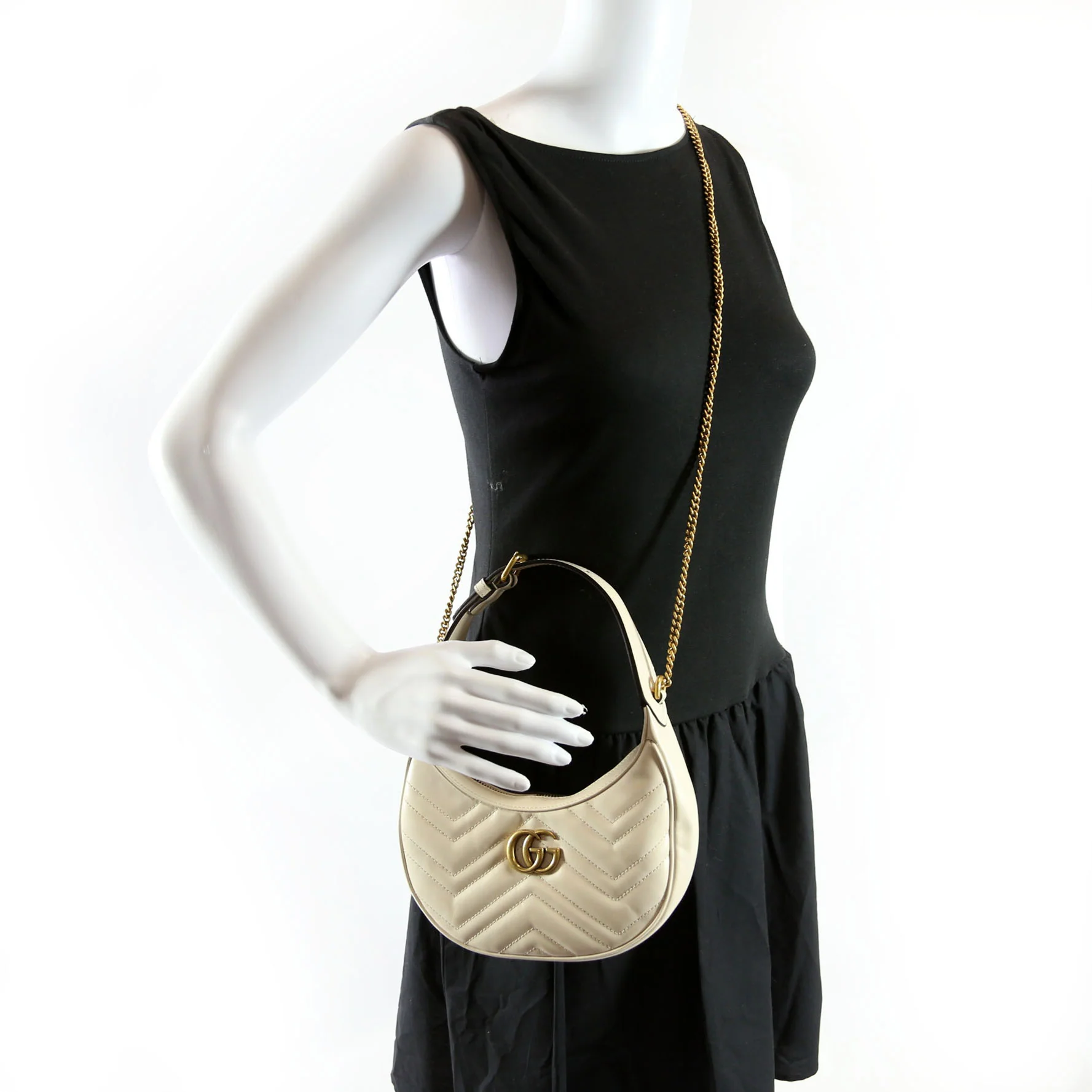 699514 GG Marmont Half-Moon Mini Bag Ivory - Image 12