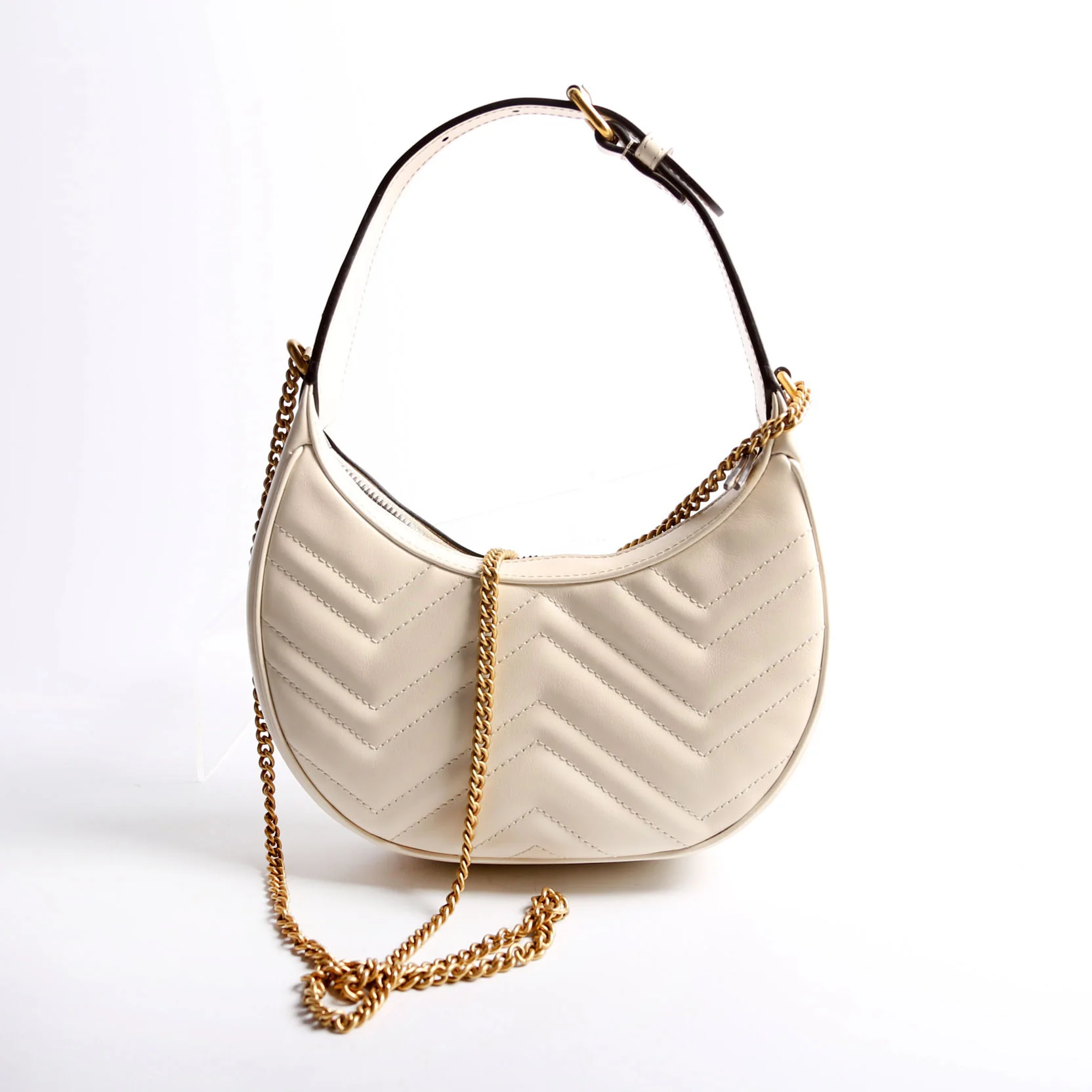 699514 GG Marmont Half-Moon Mini Bag Ivory - Image 2