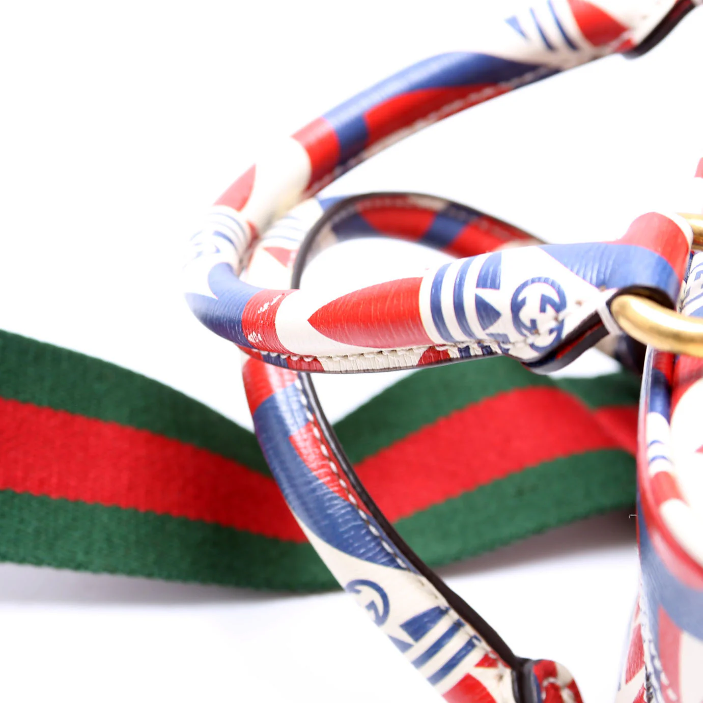 702397 Gucci X Addidas Shangai Web Trefoil Mini Duffle Red/Blue - Image 6