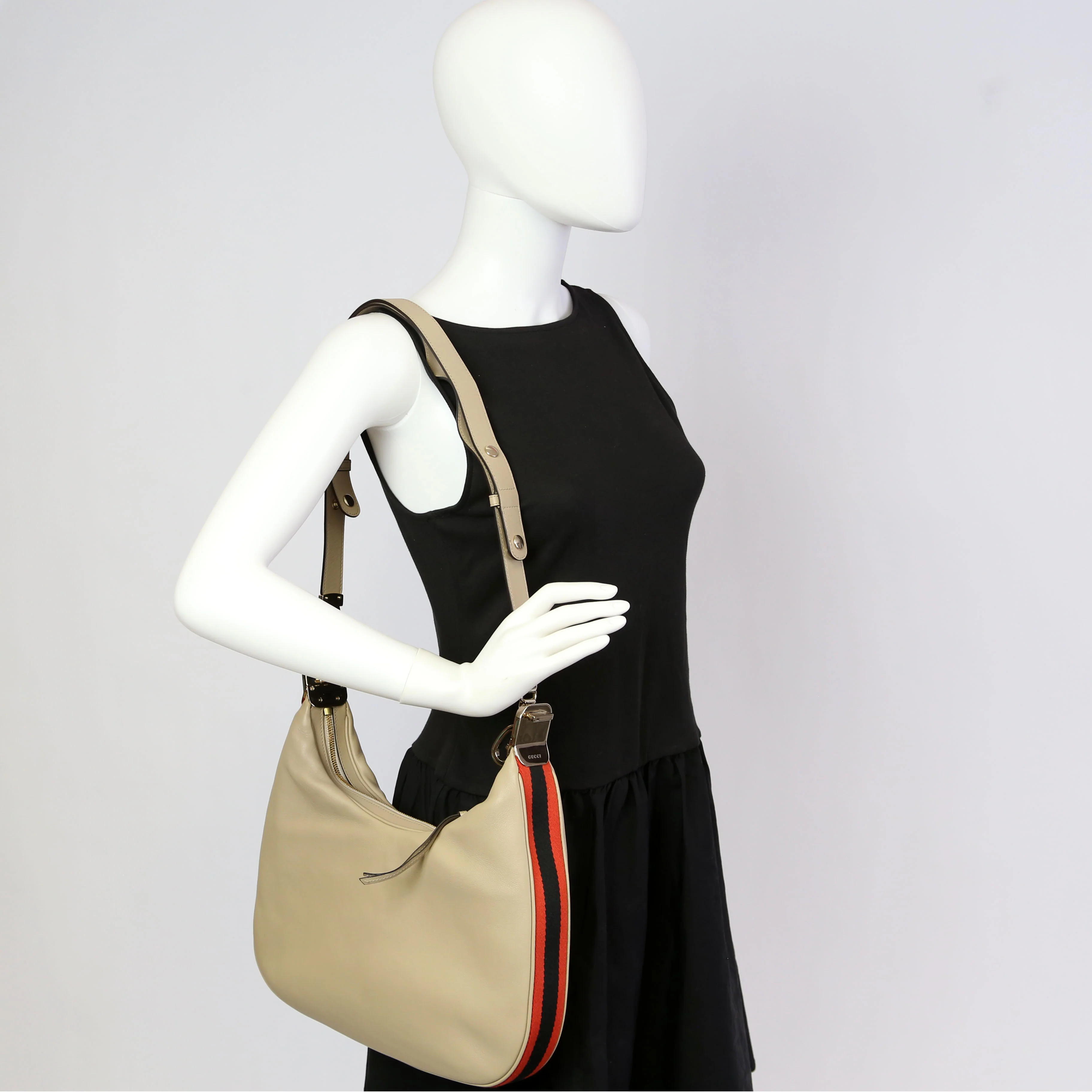 702823 Leather Attache Shoulder Bag Large Taupe - Image 13