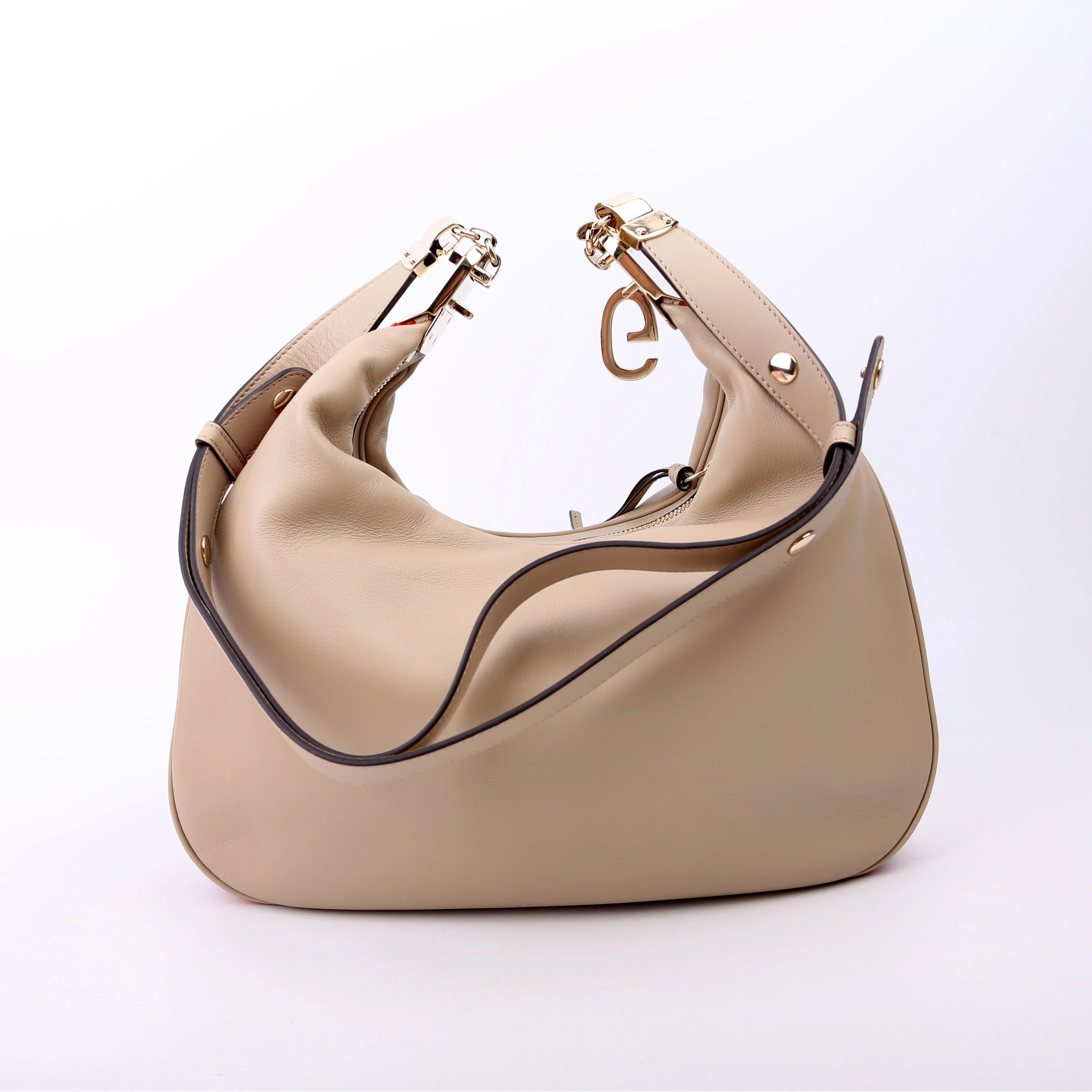 702823 Leather Attache Shoulder Bag Large Taupe - Image 3