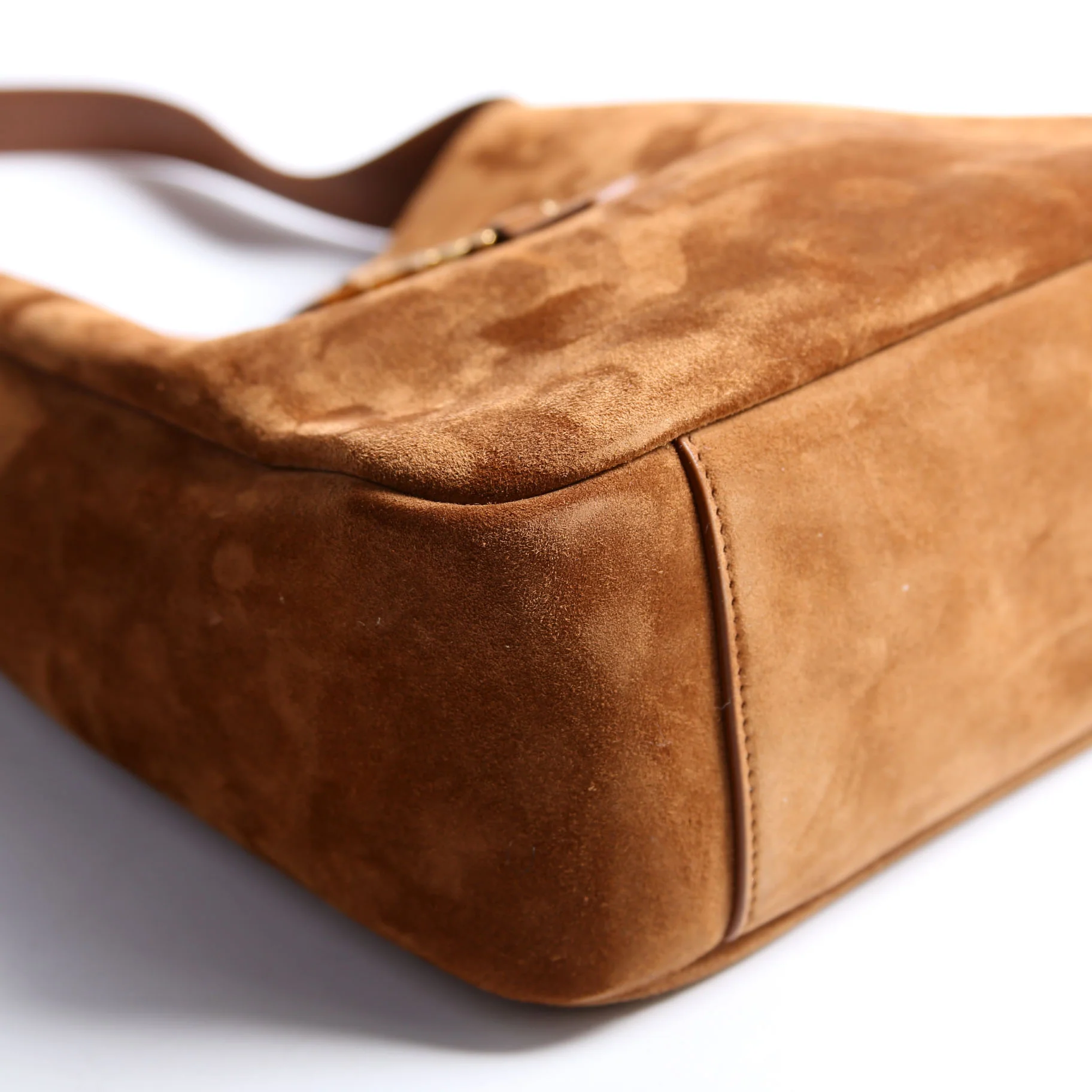 713938 Le 5 A 7 Suede Small Hobo Brown/Gold - Image 4