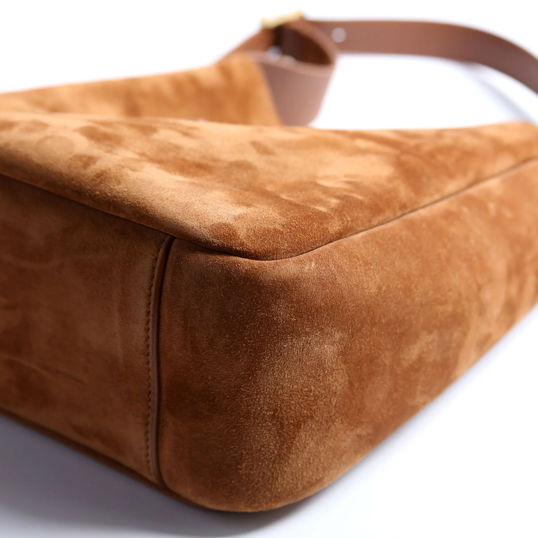 713938 Le 5 A 7 Suede Small Hobo Brown/Gold - Image 5