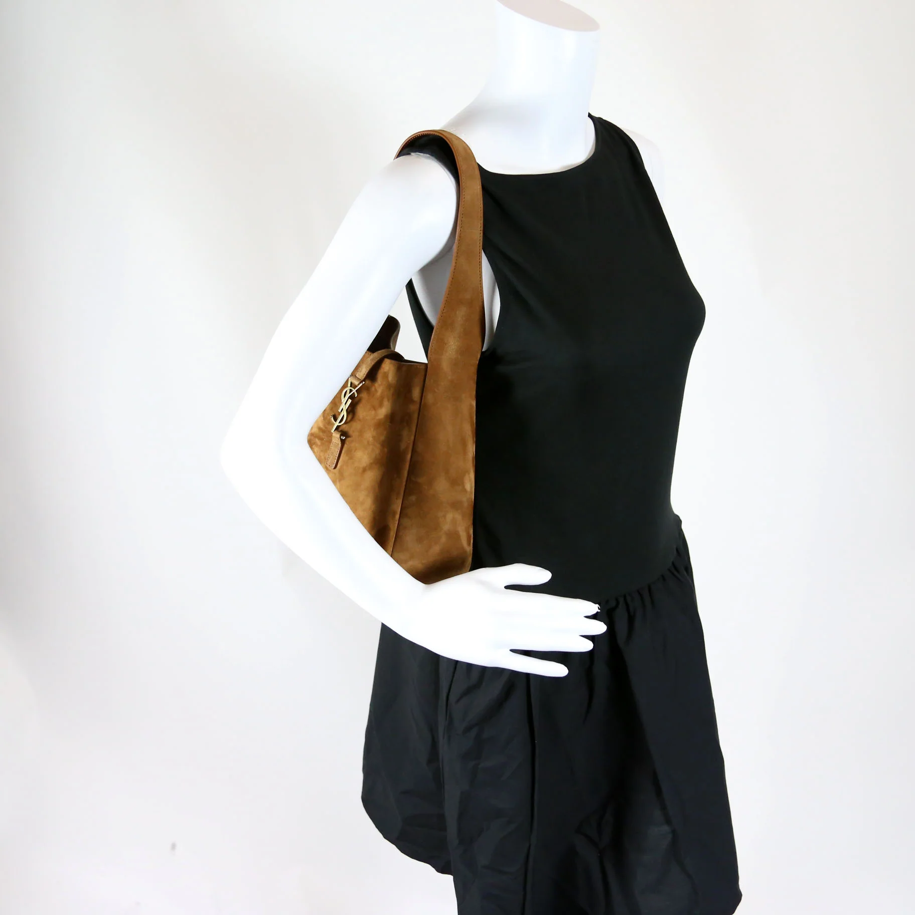 713938 Le 5 A 7 Suede Small Hobo Brown/Gold - Image 9