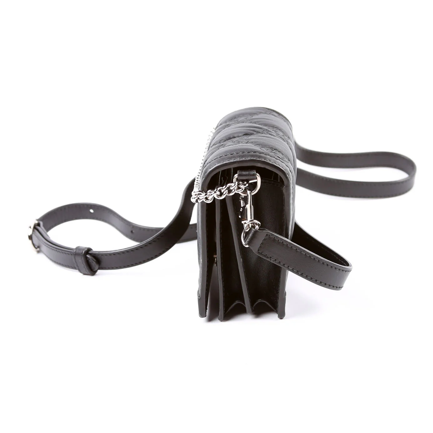 723777 GG Nylon Enamel Mini Chain Bag Black - Image 4