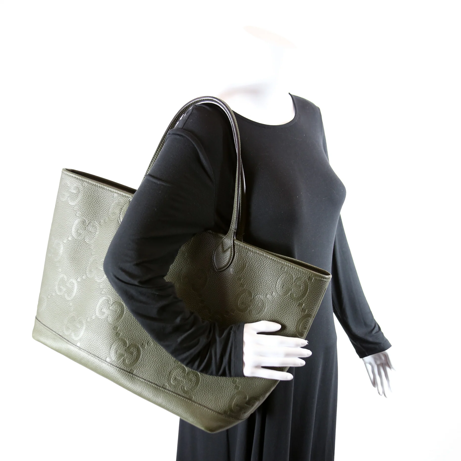 726755 GG Embossed Tote W/Pouch Large Green - Image 10