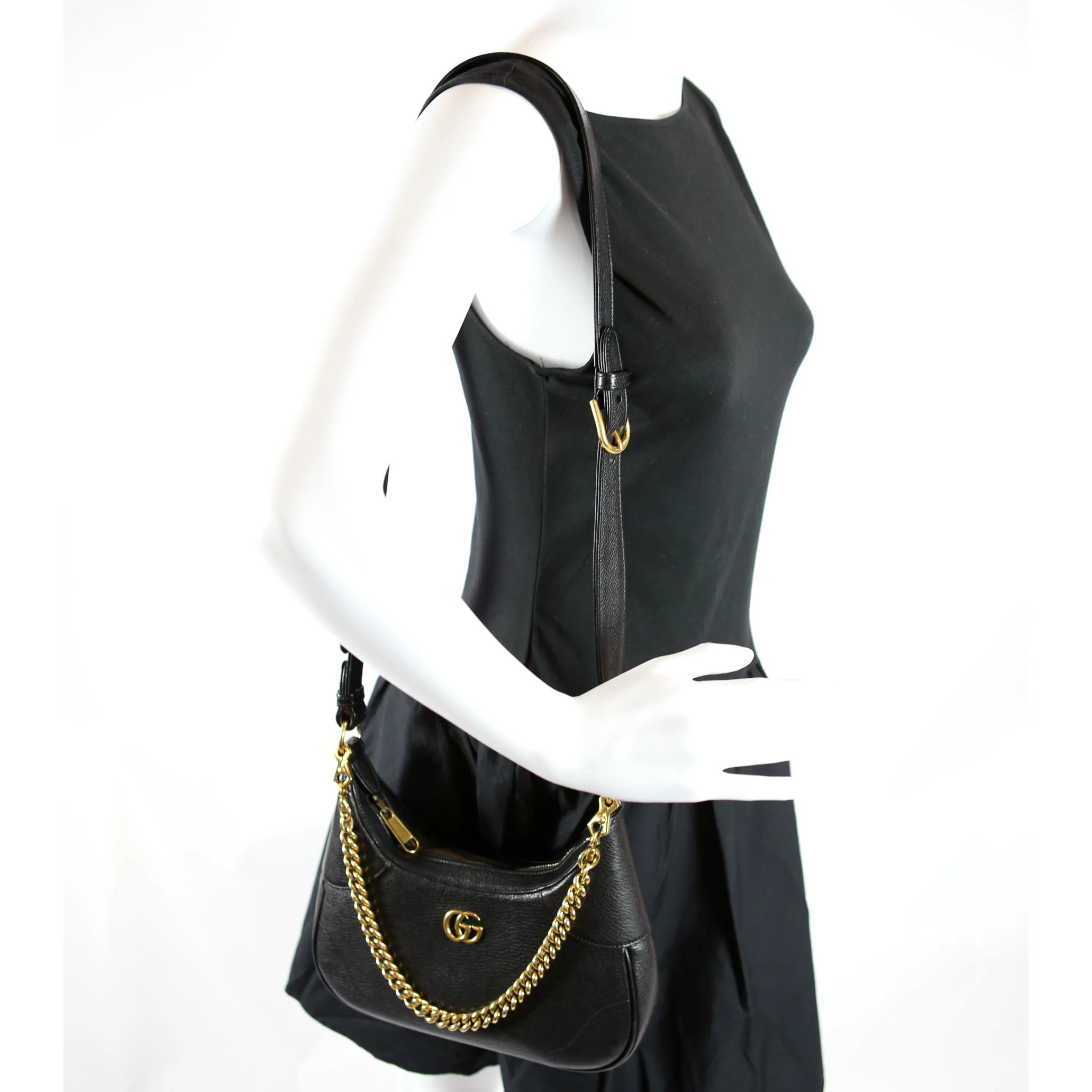 731817 Aphrodite Leather Small Shoulder Bag Black - Image 11