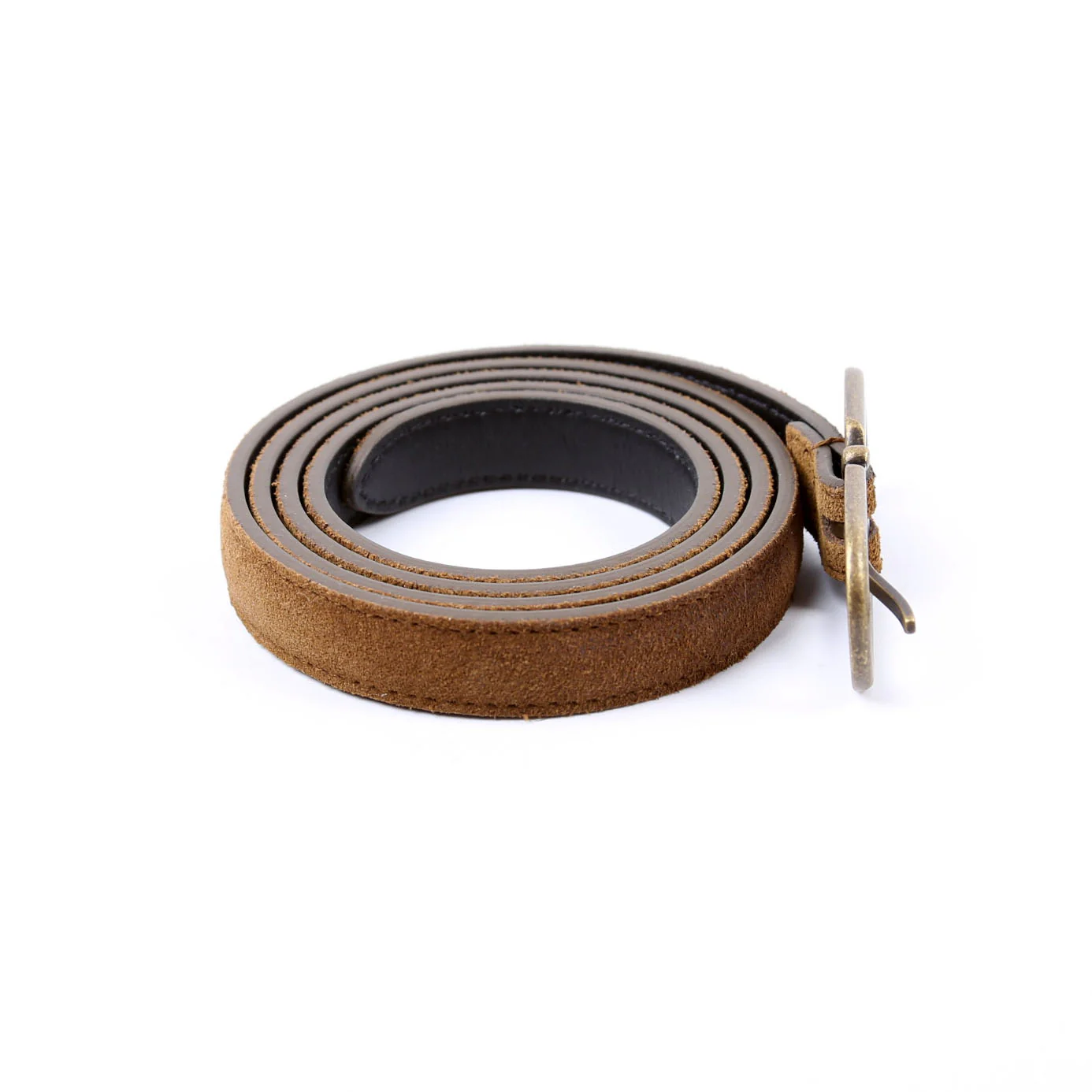 73224 Suede Thin Oval Belt Size 80 Brown - Image 4