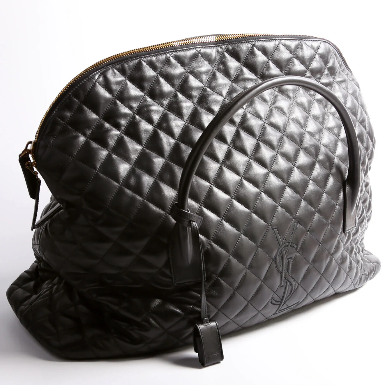736009 Es Giant Travel Bag Quilted Calskin Black/Gold - Image 3