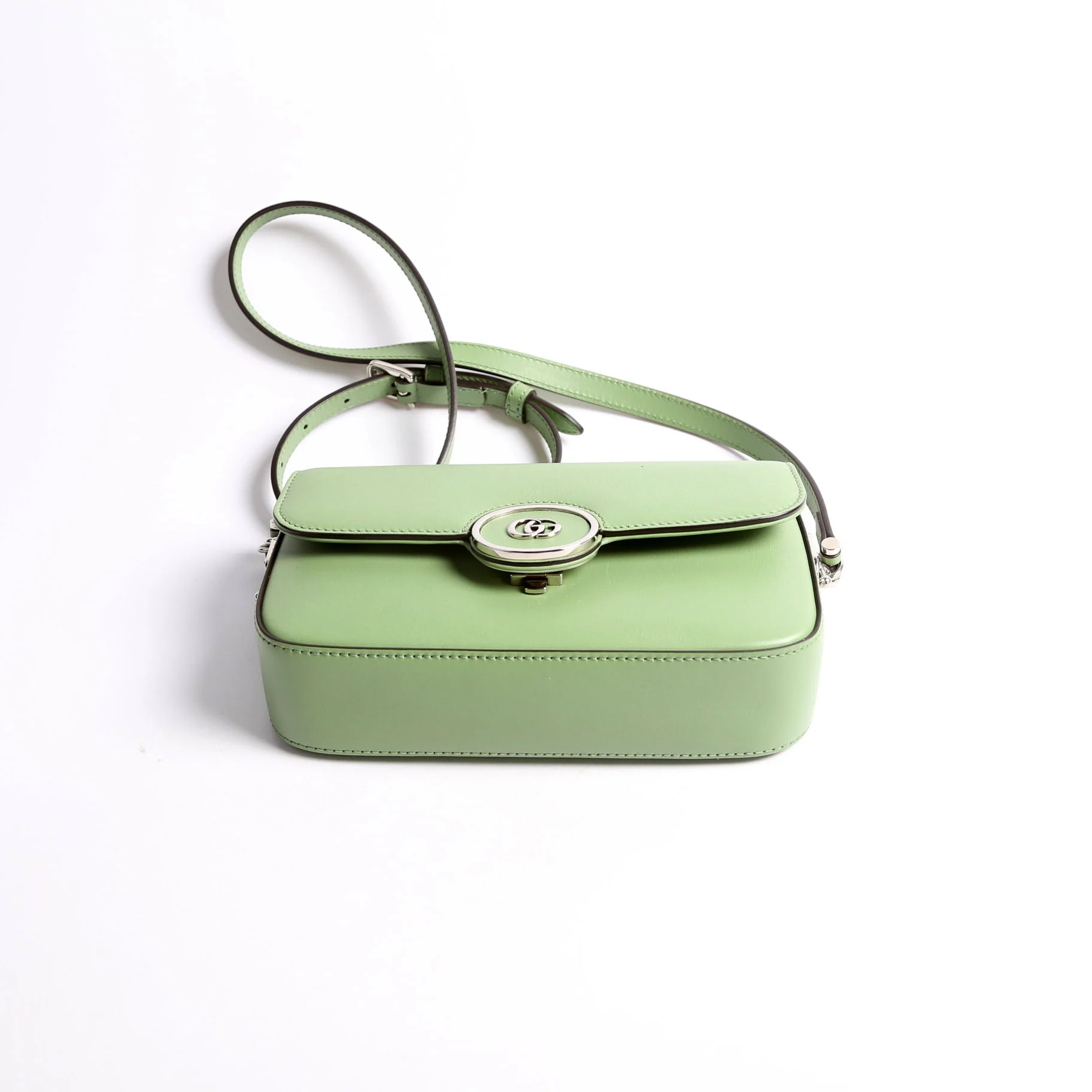 739722 Petite GG Mini Shoulder Bag Calfskin Green - Image 3