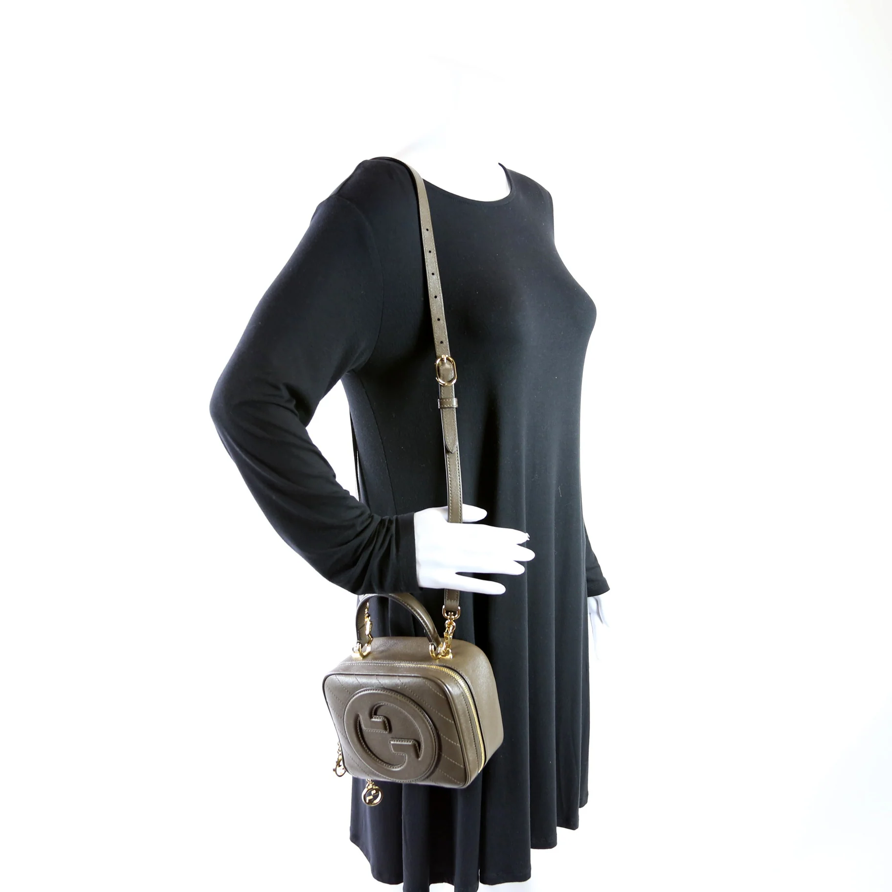 744434 Blondie Leather Top Handle Bag Khaki - Image 11