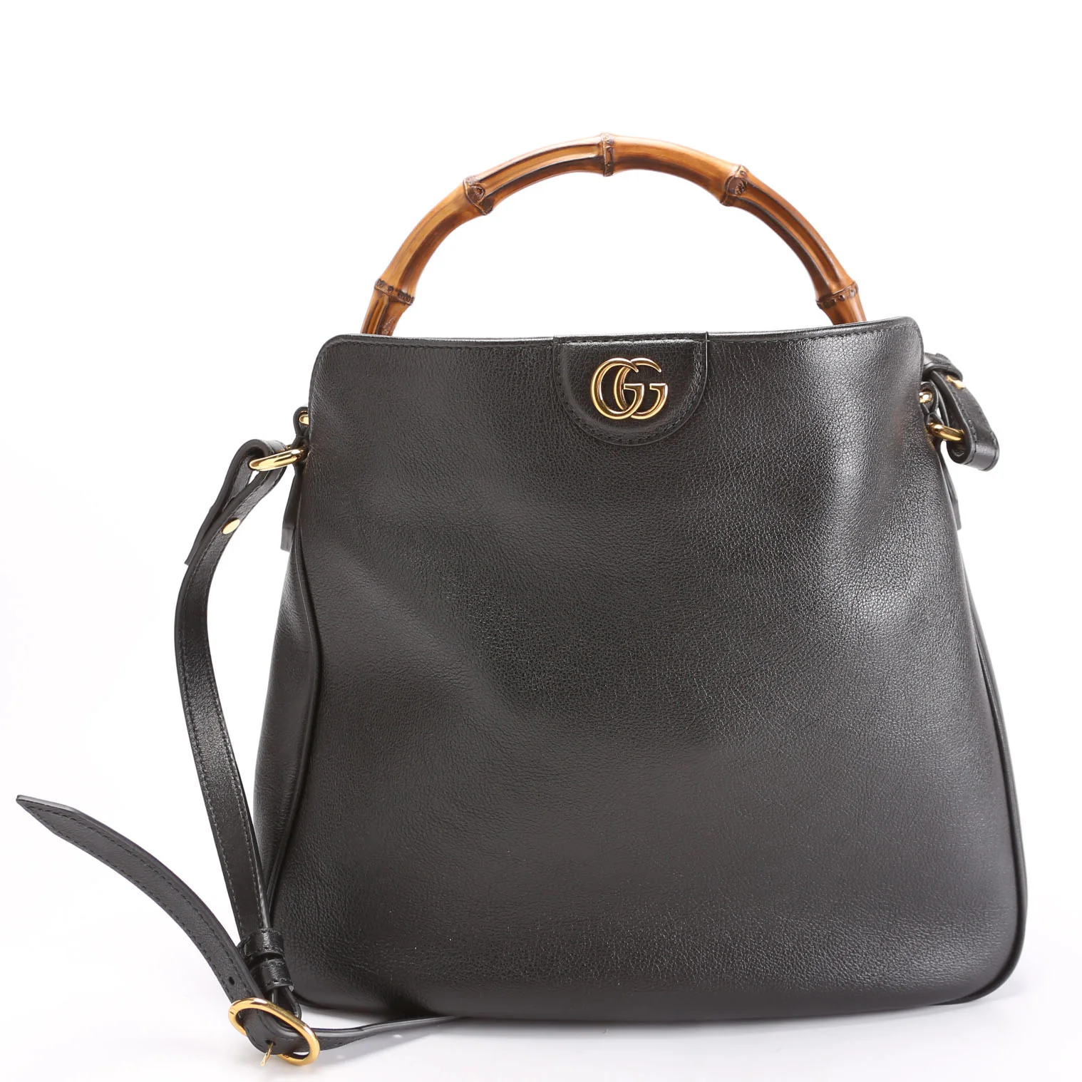 746124 Diana Bamboo Shoulder Bag Medium Black - Image 4
