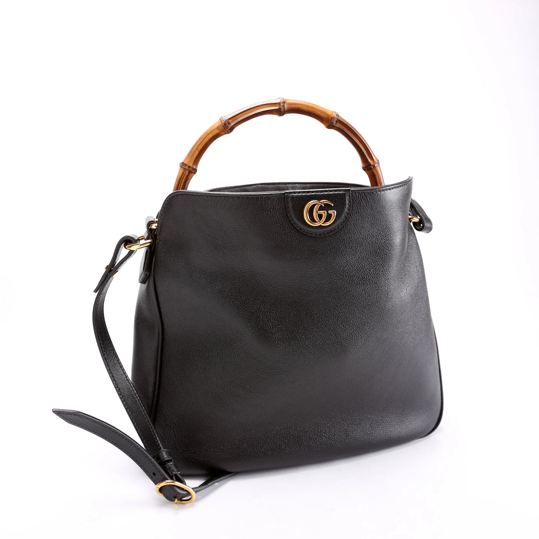 746124 Diana Bamboo Shoulder Bag Medium Black - Image 5