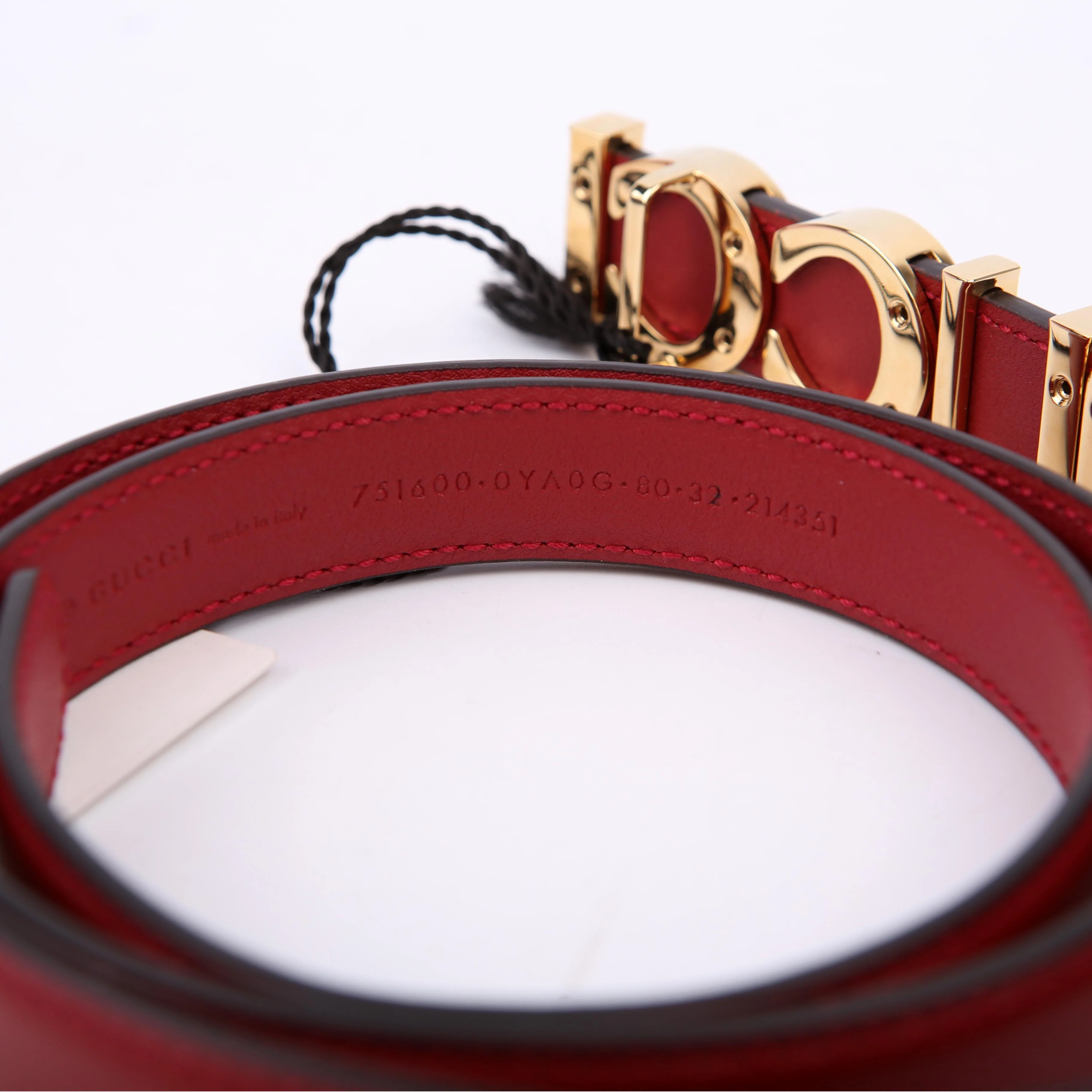 751602 Logo Extra Thin Leather Belt Size 80/32 Red - Image 4